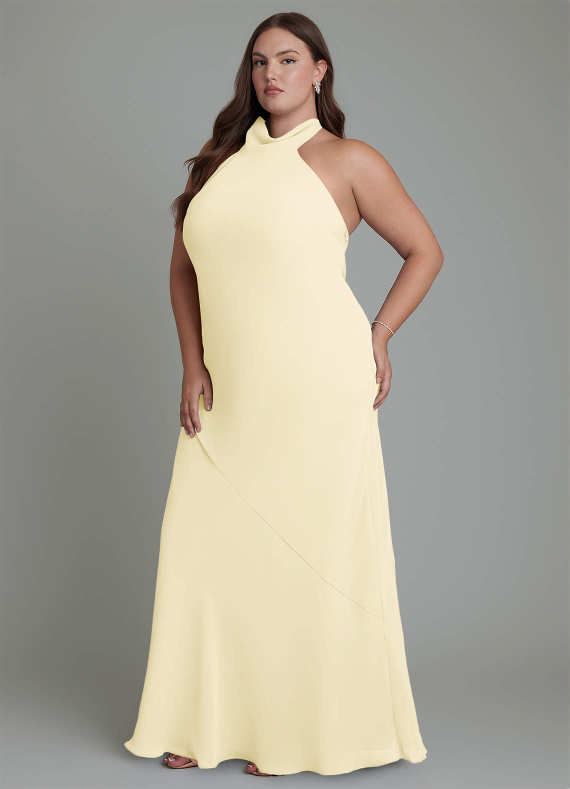Azazie Velli Bridesmaid Dresses Lemon Sorbet Mermaid High Neck Chiffon Dress image11