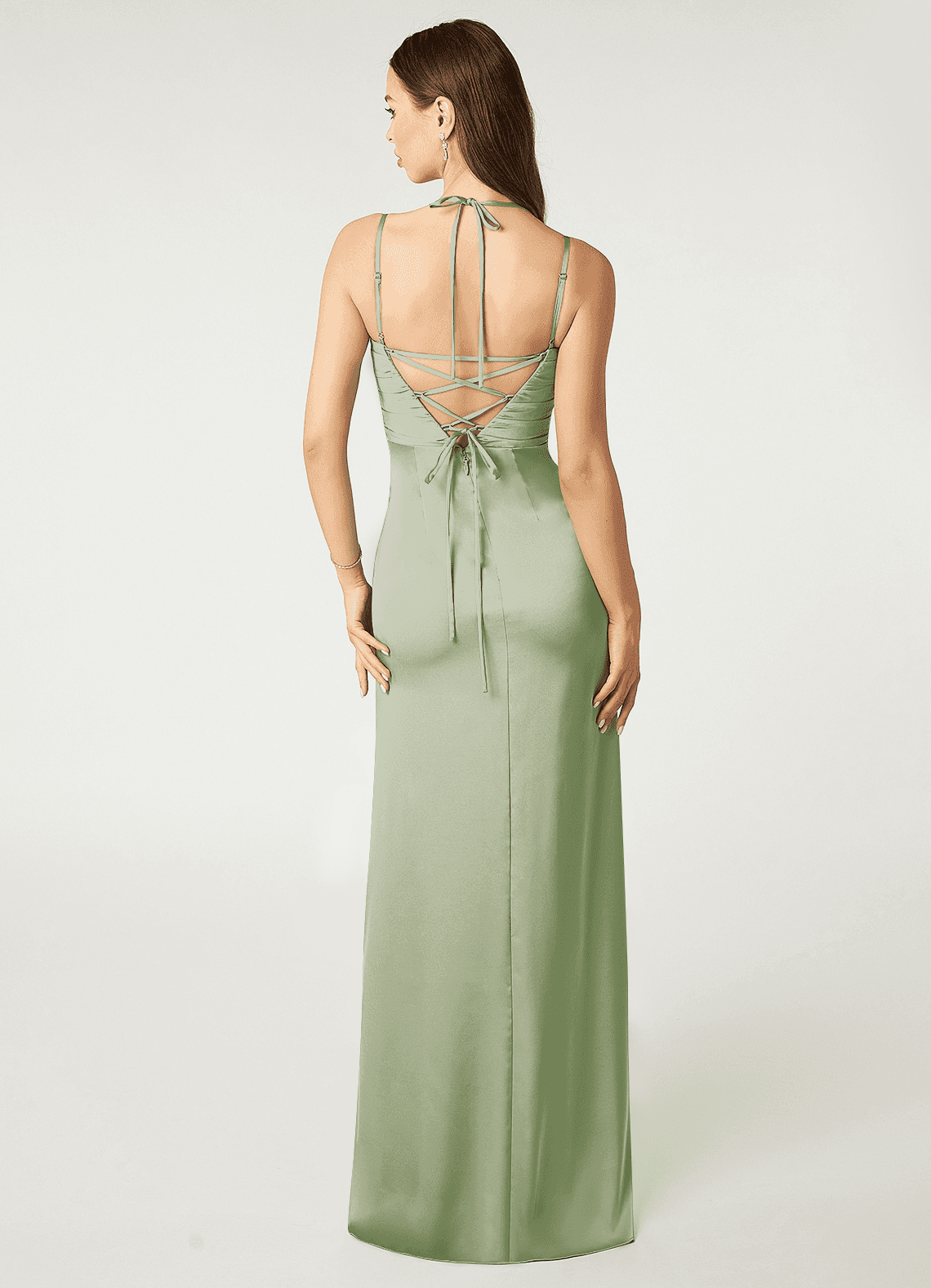 Azazie Desi Dusty Sage Stretch Satin Bridesmaid Dresses | Azazie UK
