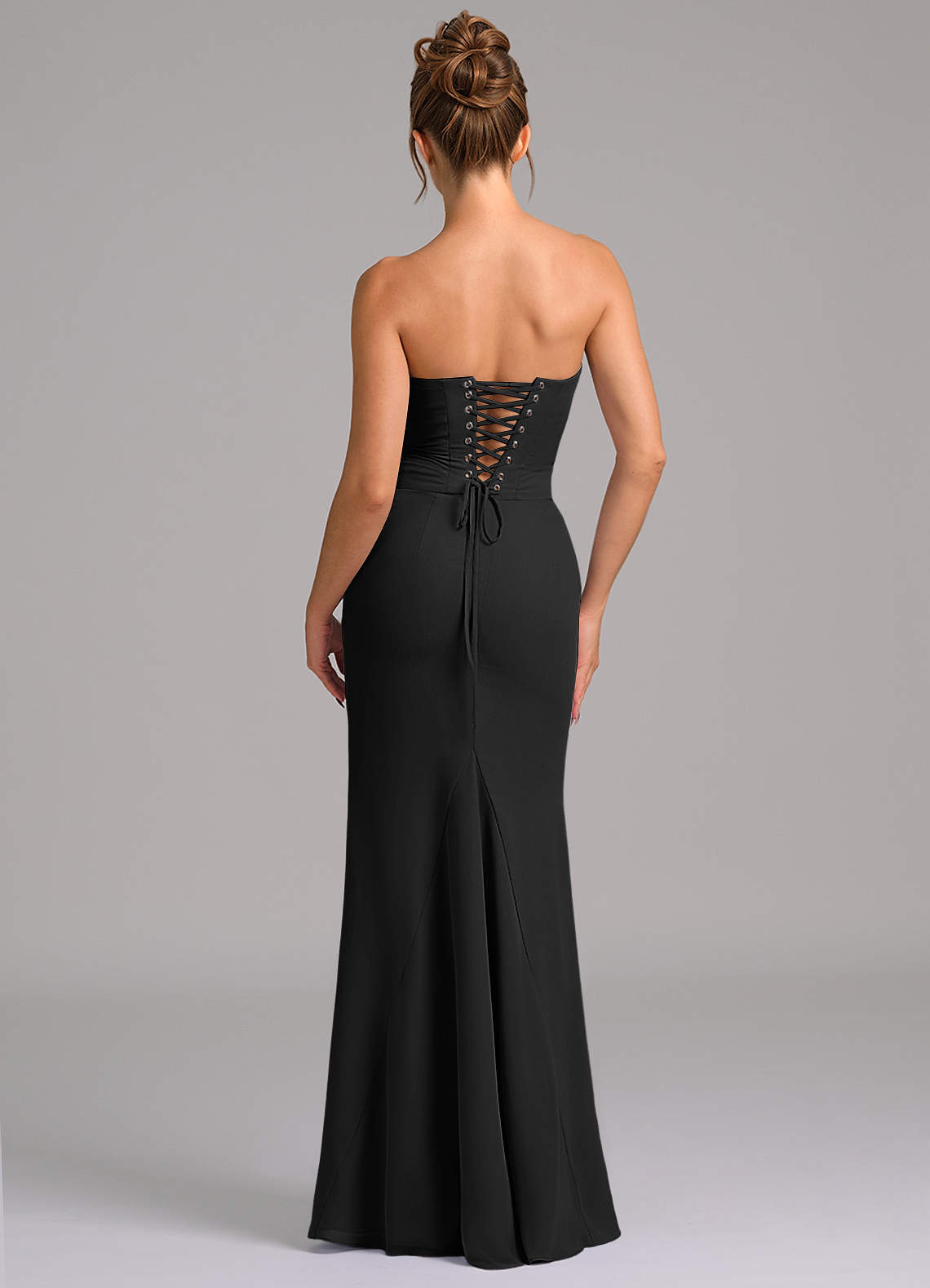 Azazie Sorrel Essayer des robes à la maison Robe Sirène en Mousseline de soie Corset Noir image1