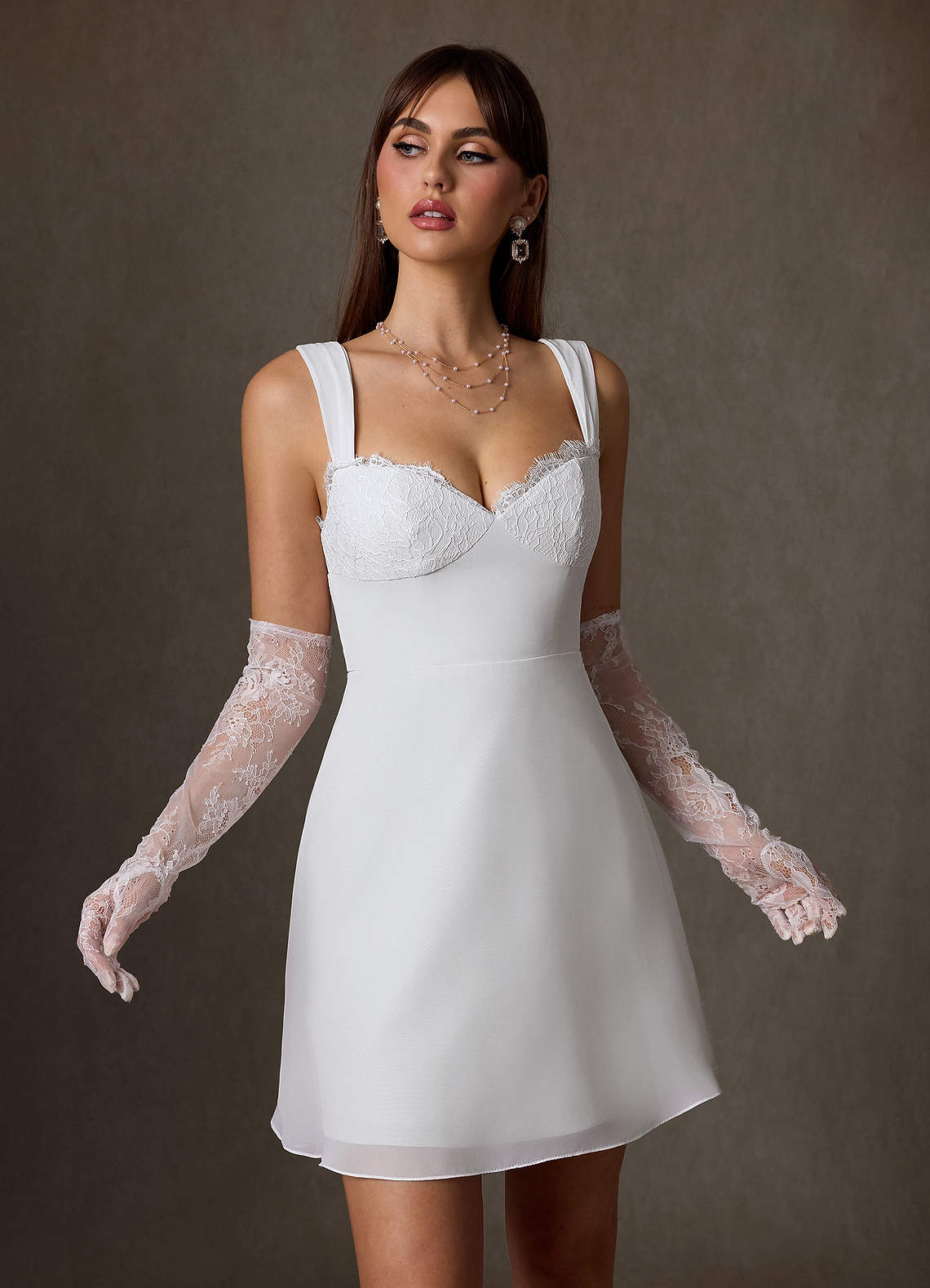 Azazie Scarlette Diamond White A-Line Sweetheart lace Chiffon