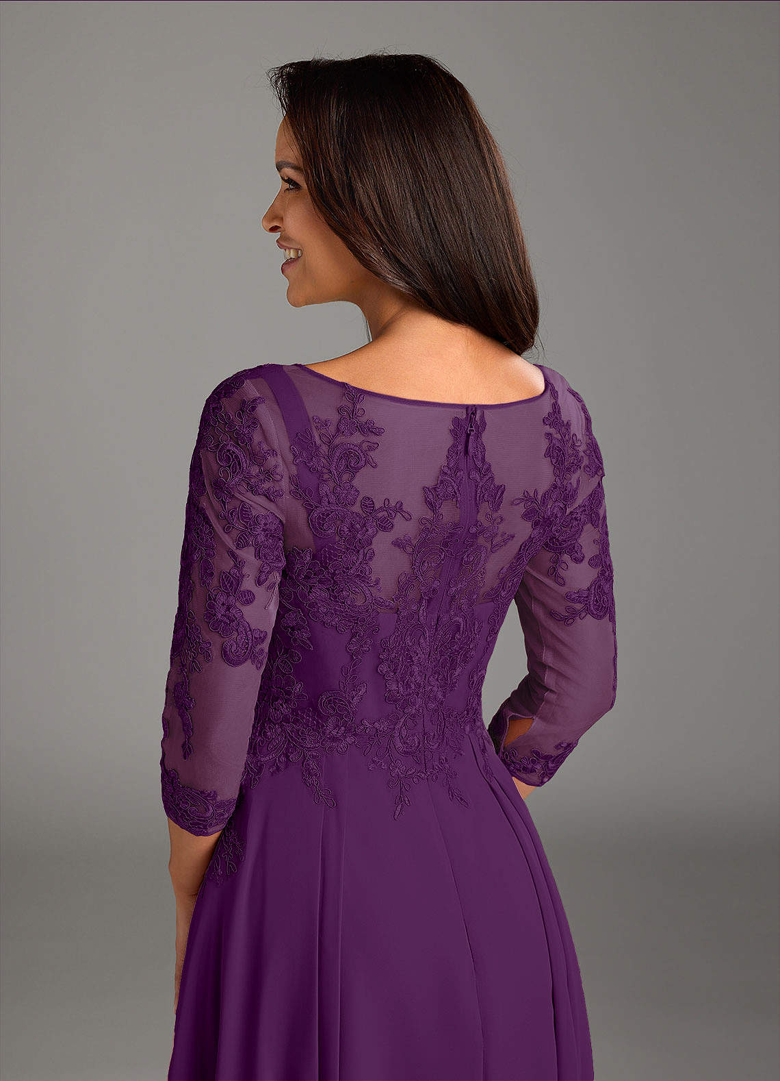 Azazie Marge Mother of the Bride Dresses Grape A-Line Scoop Lace Chiffon Dress image3