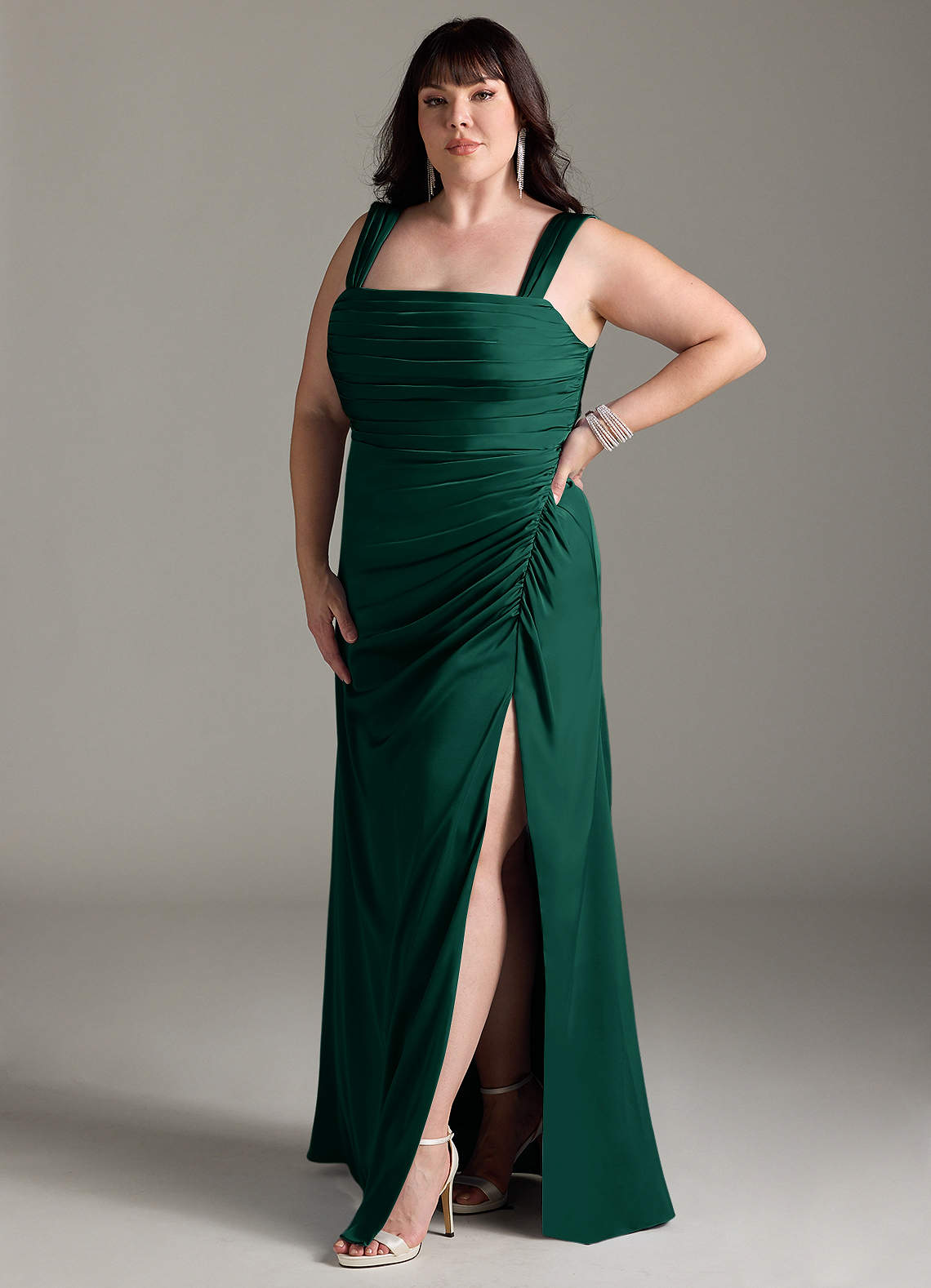 Azazie Jesaphine Emerald Stretch Satin Bridesmaid Dresses | Azazie