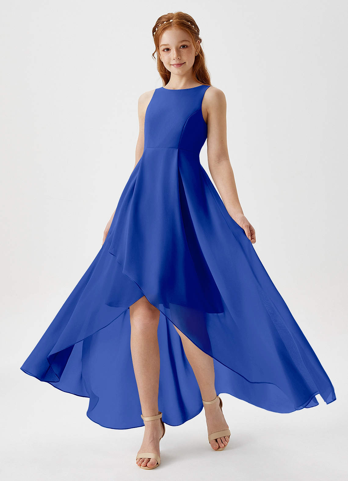 Azazie Lizette Junior Royal Blue A-Line Pleated Chiffon Dress image1