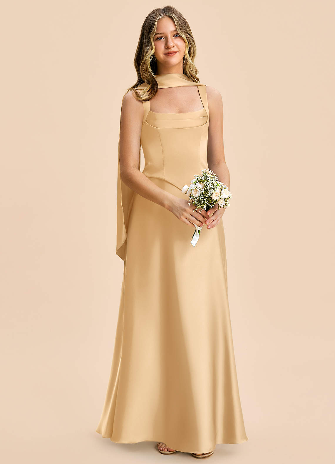 juniors gold dress Azazie Carmyn Junior White/Light Pink