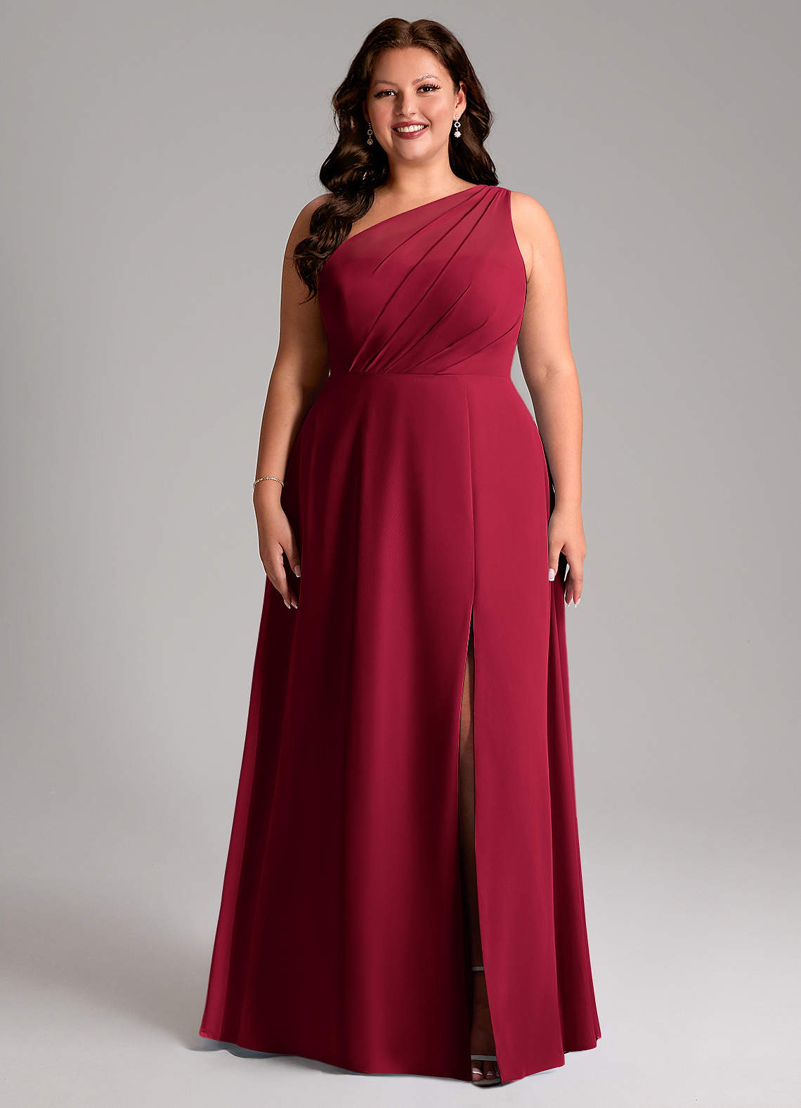 Azazie Phaedra Bridesmaid Dresses Burgundy A-Line One Shoulder Chiffon Dress image1