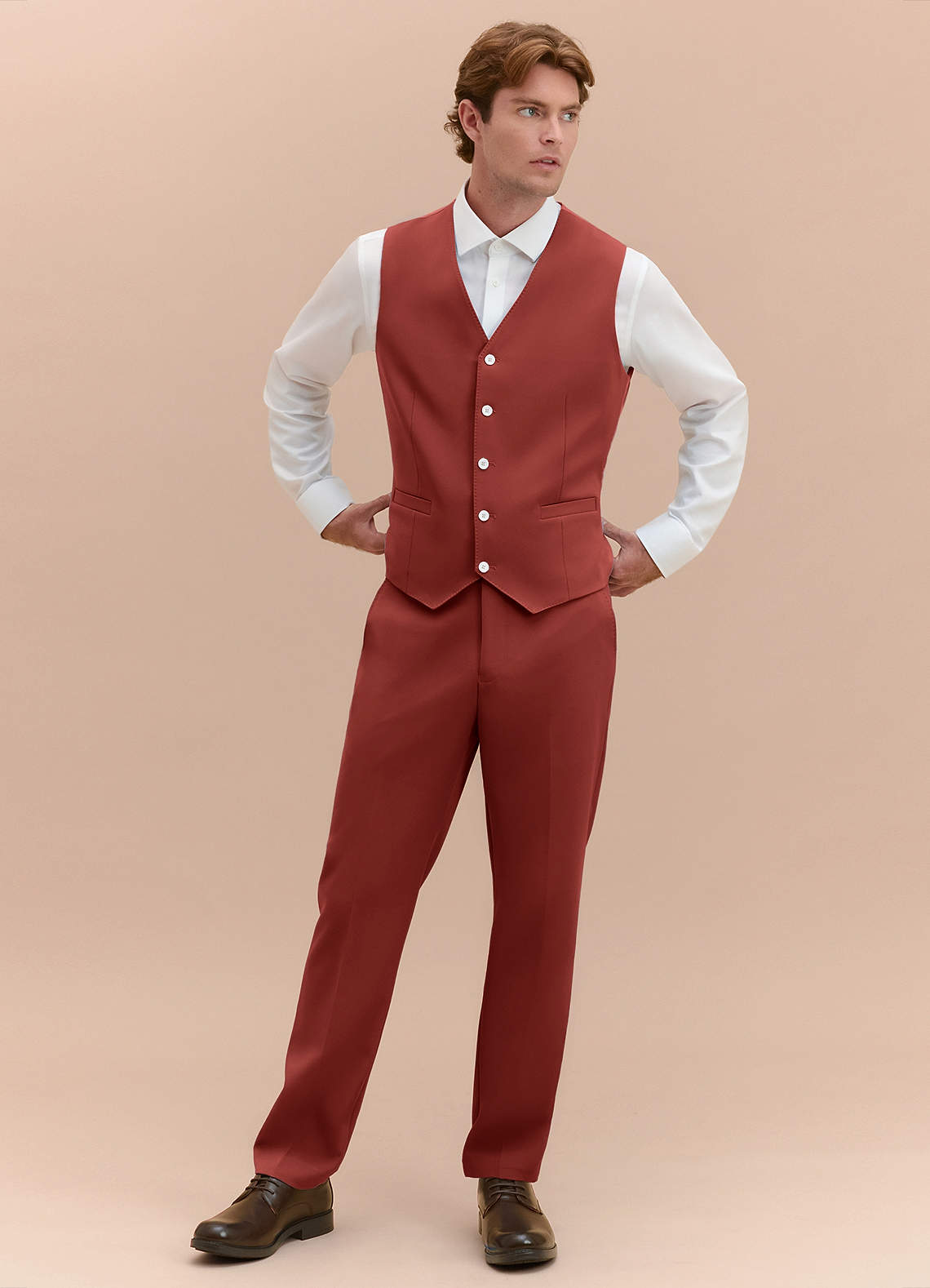 James Terracotta Structured Stretch Suit Vest | Classic Regular