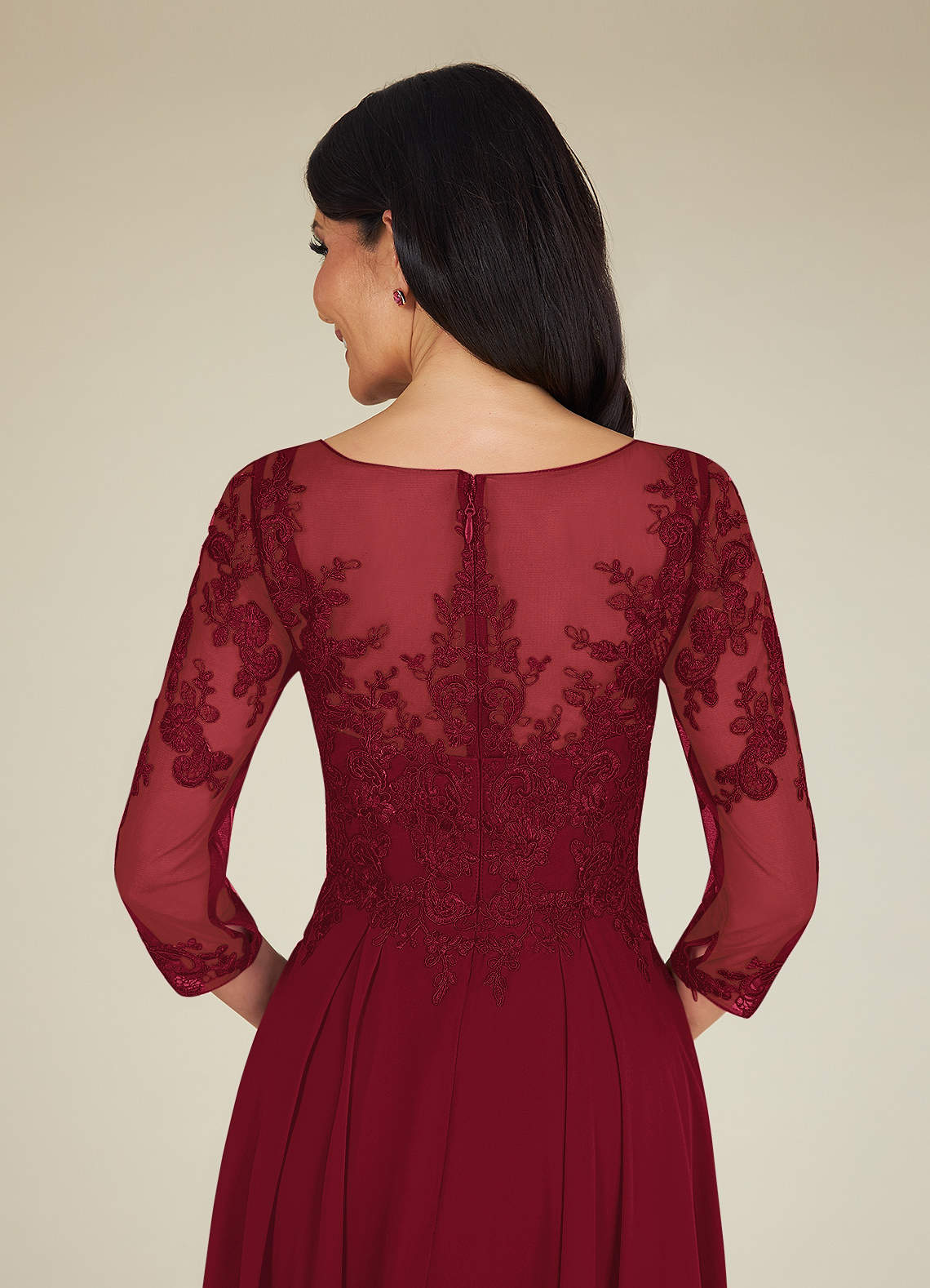 Azazie Marge Mother of the Bride Dresses Burgundy A-Line Scoop Lace Chiffon Dress image5