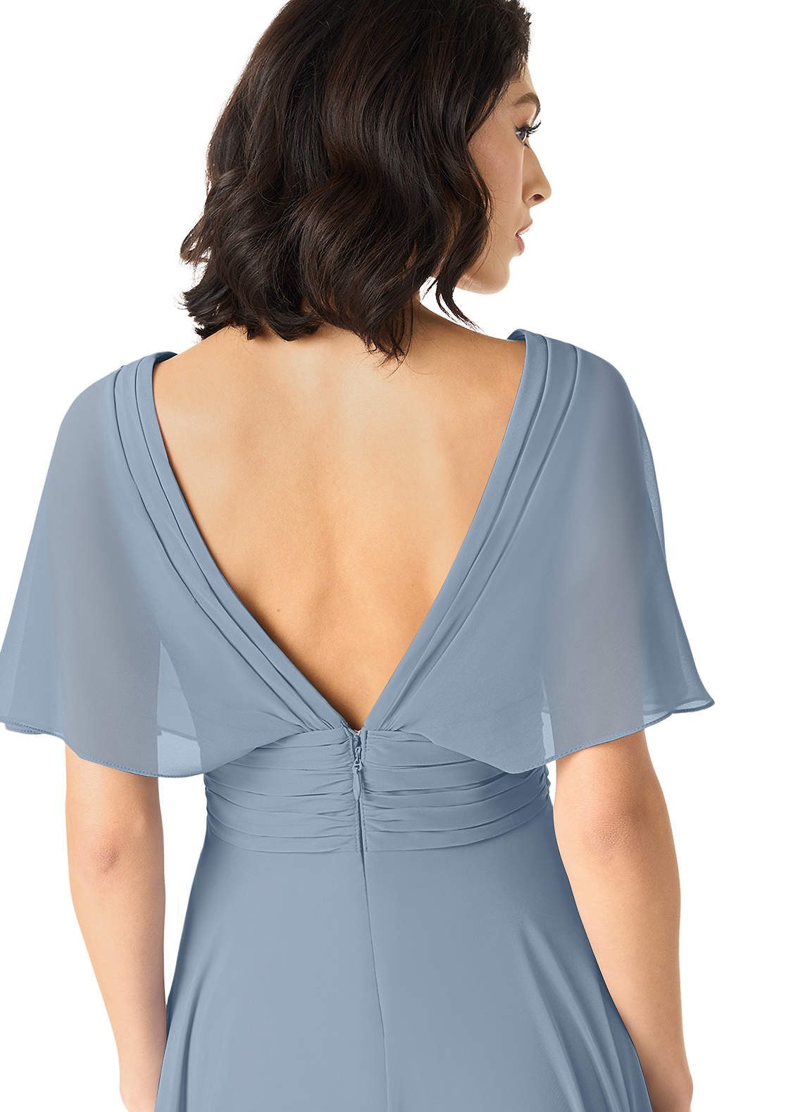 Azazie Pamela Bridesmaid Dresses Dusty Blue A-Line V-Neck Pleated Chiffon Dress image4
