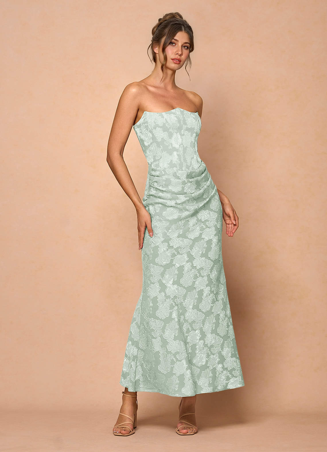 mint green floral maxi dress Mint Green Floral Long Sleeve Formal Dress main image 0
