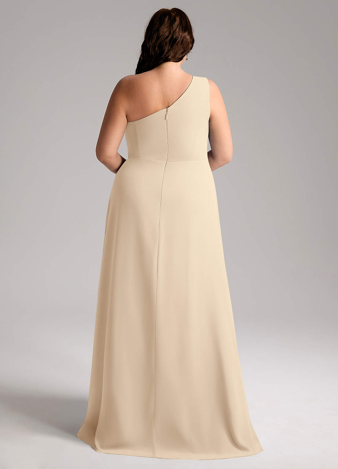 Azazie Brooke Bridesmaid Dresses Champagne A-Line One Shoulder Chiffon Dress image9