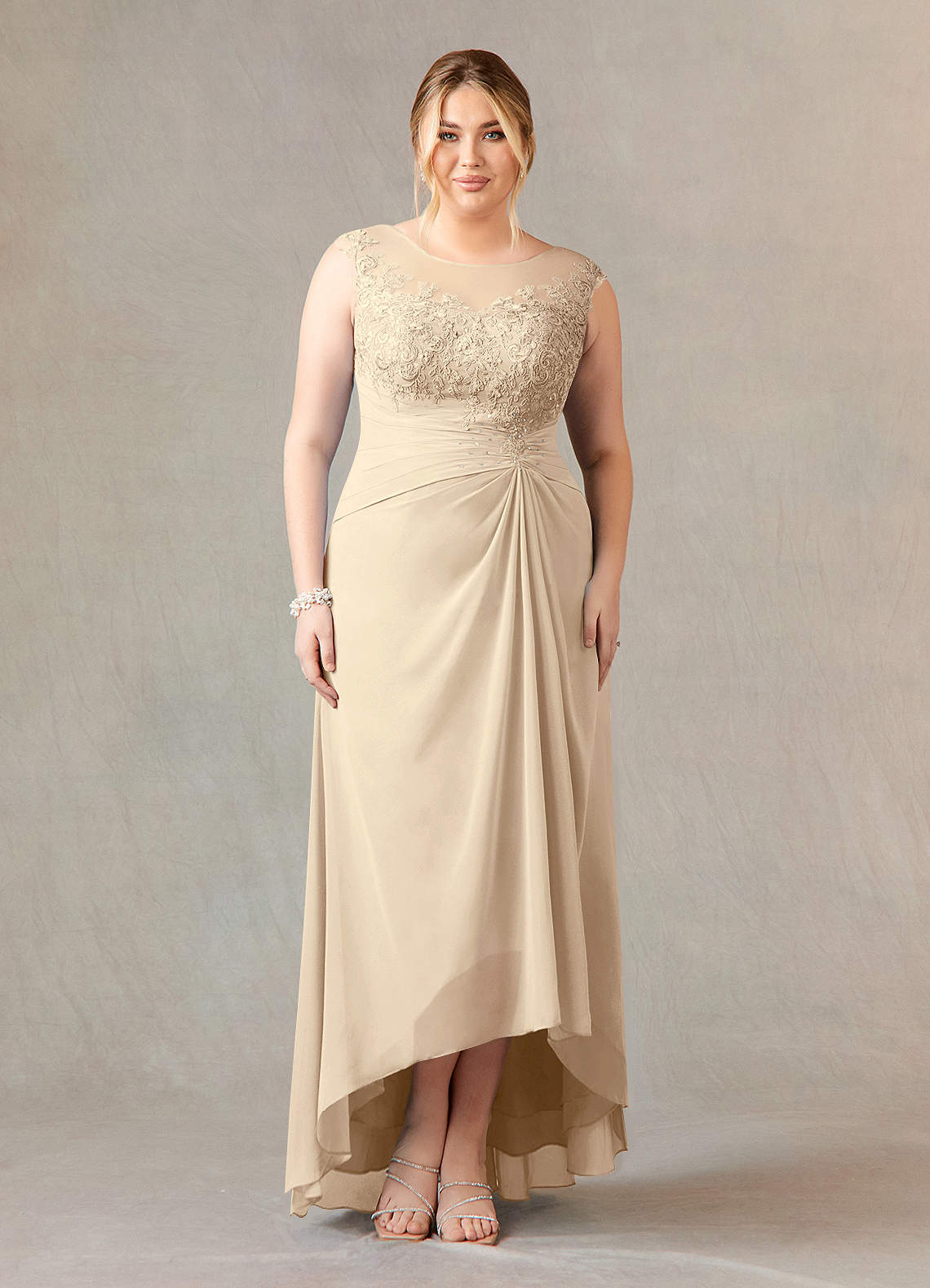 Azazie Endora Mother of the Bride Dresses Champagne A-Line Scoop Lace Chiffon Dress image6