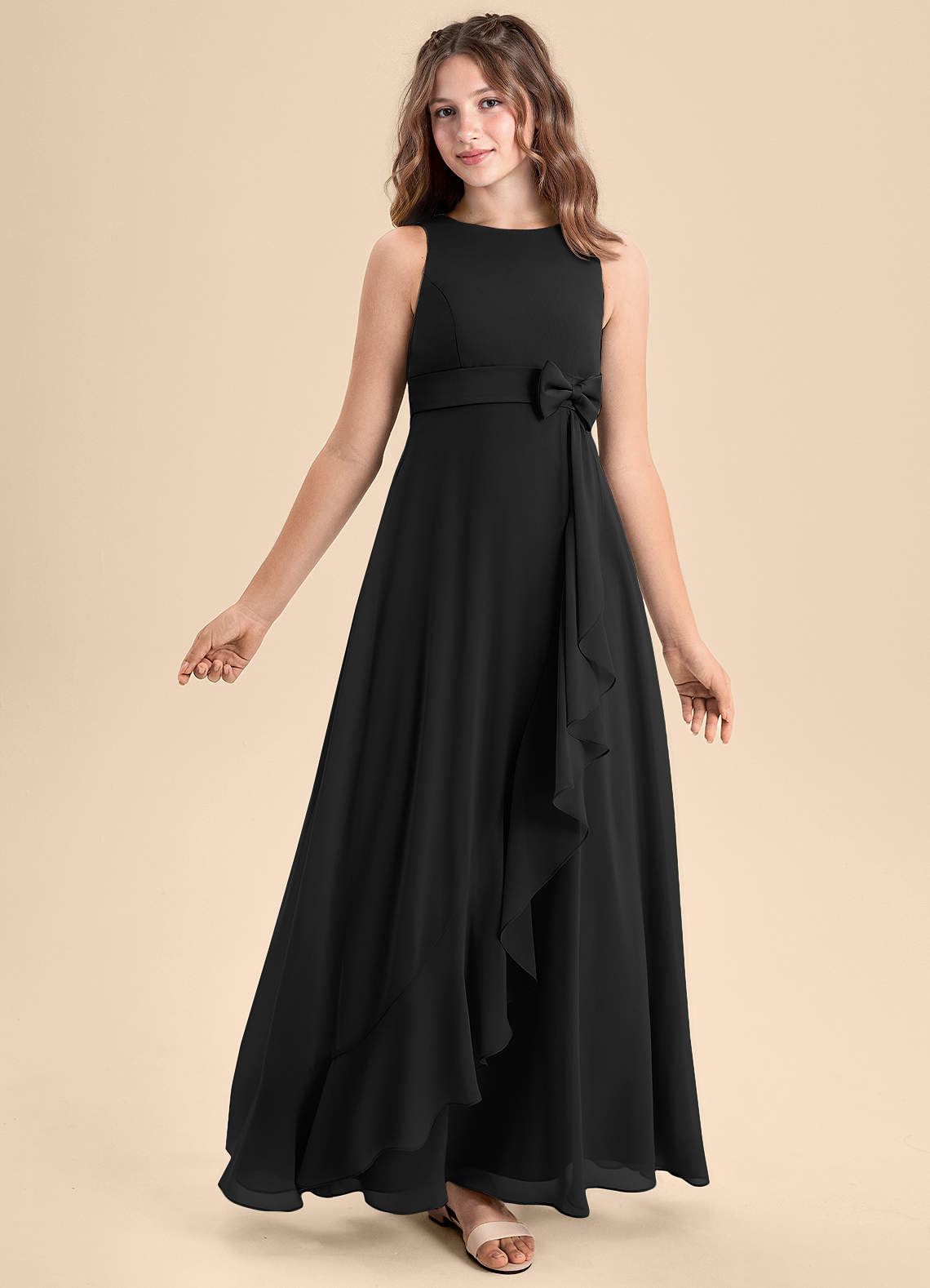 Azazie Lilenne Junior Robe Trapèze en Mousseline de soie Arc Noir image1