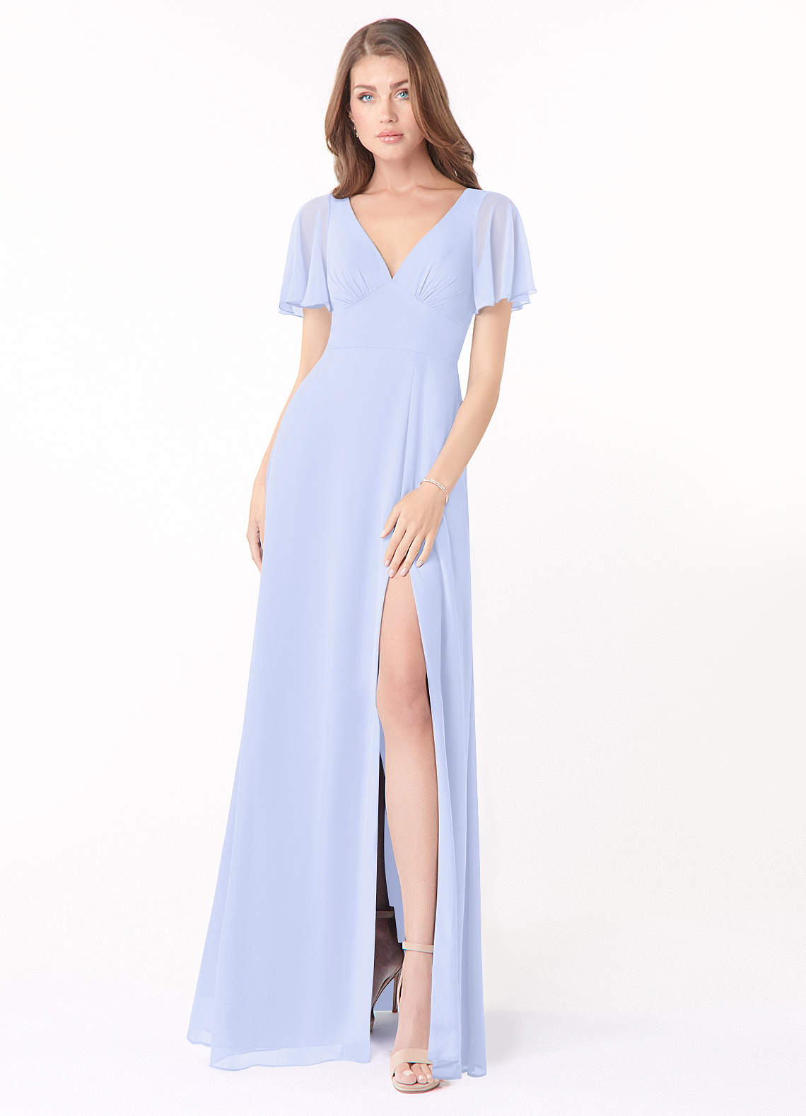 Azazie Kimber Bridesmaid Dresses Lavender A-Line Flounce Sleeve Chiffon Dress image1