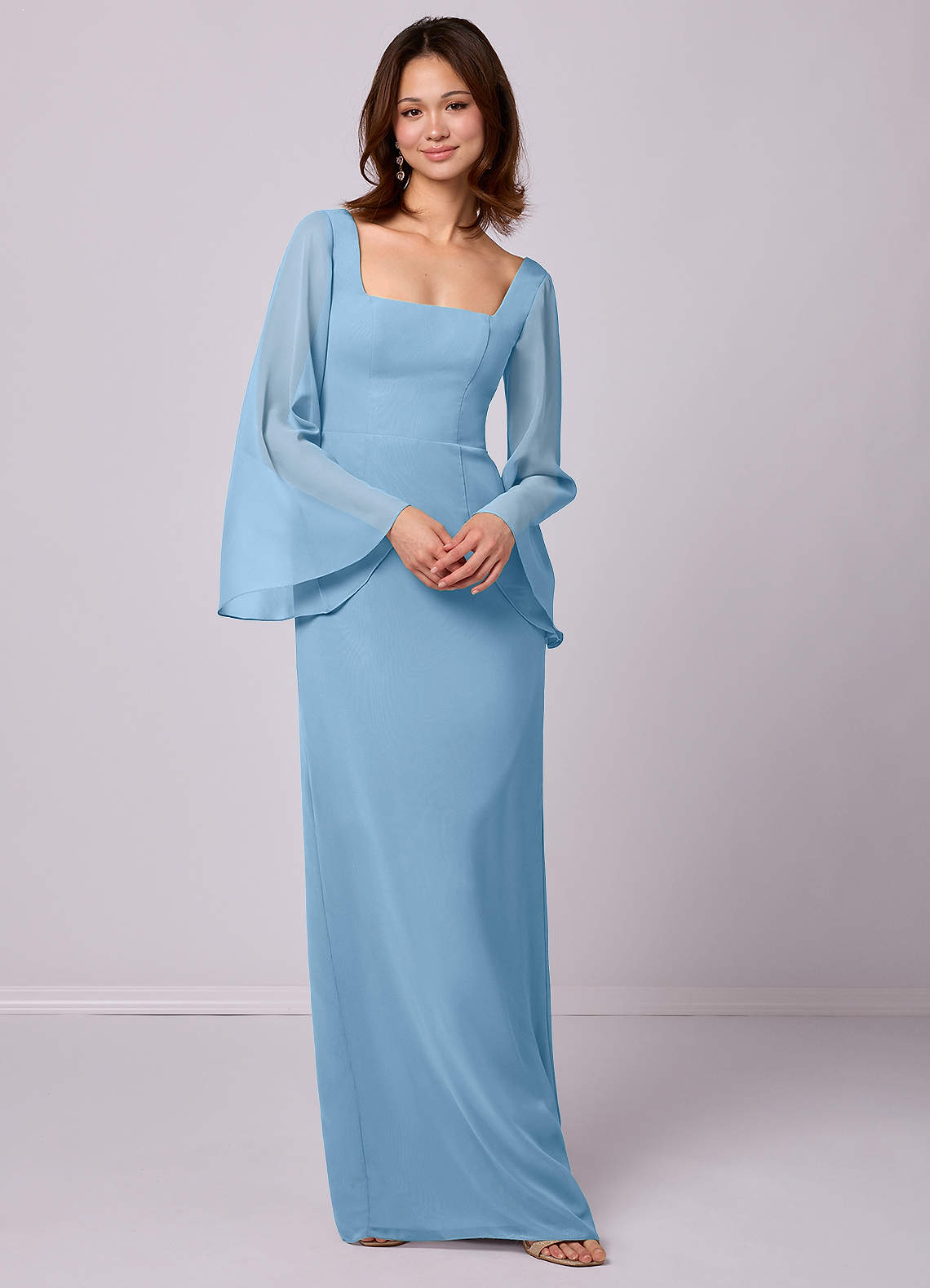 Barbie ♥ Azazie Bridesmaid Dresses Steel Blue Sheath Bow Chiffon Dress image1