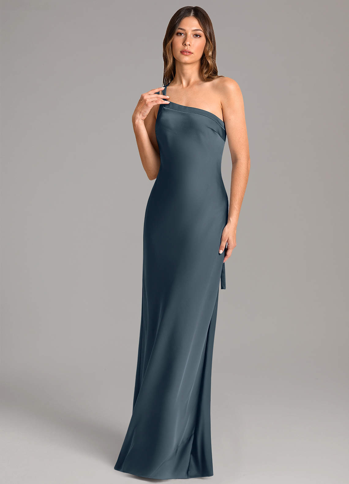 Azazie Monroe Bridesmaid Dresses Twilight Mermaid One Shoulder Stretch Satin Dress image1