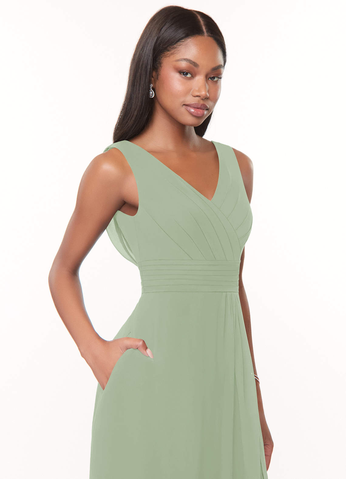 Azazie Karina Bridesmaid Dresses Dusty Sage A-Line Pleated Chiffon Dress image4