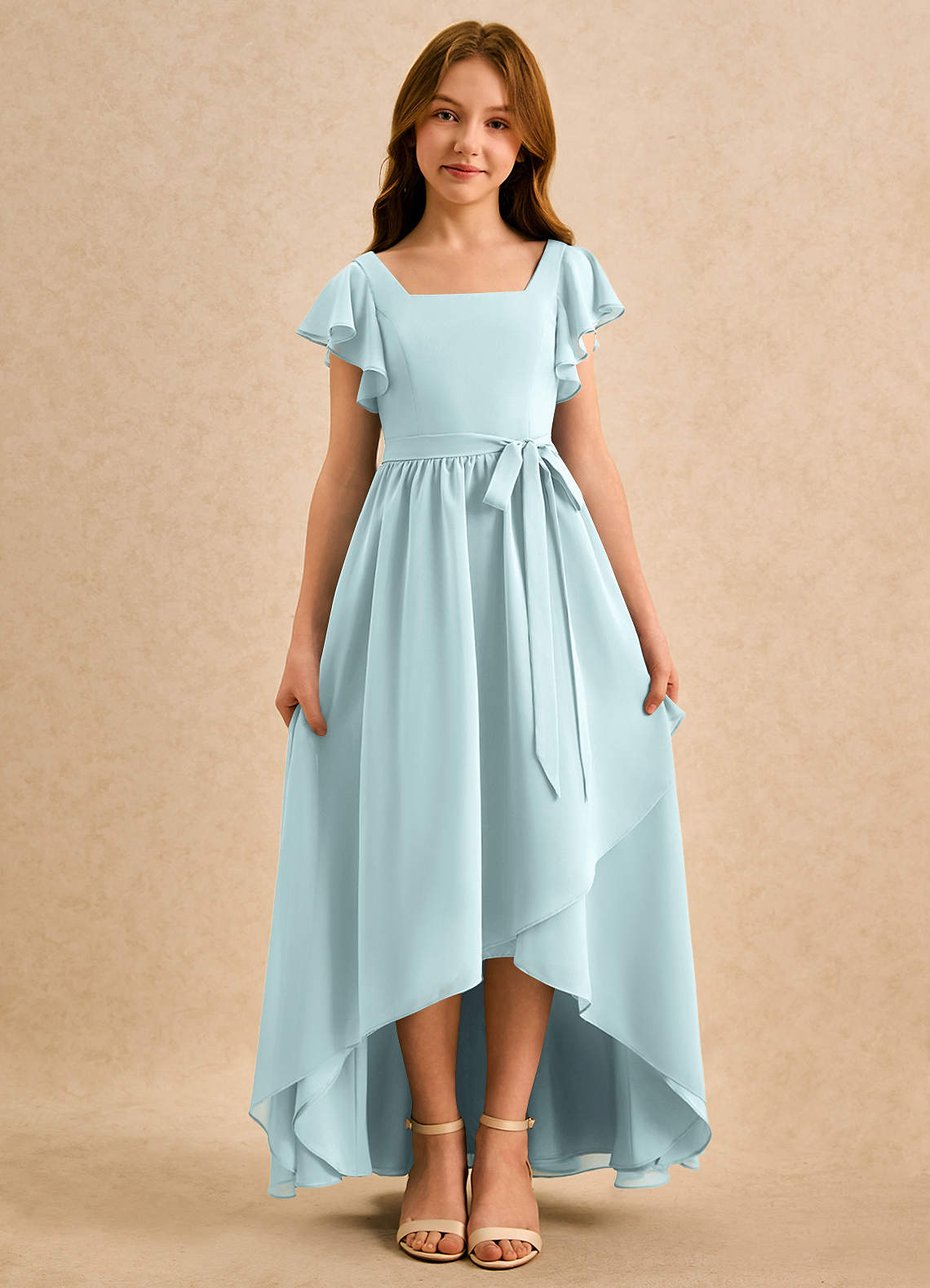strapless open back dress Rhinestone Embellished Chiffon Ruffle Sleeve Evening Dress