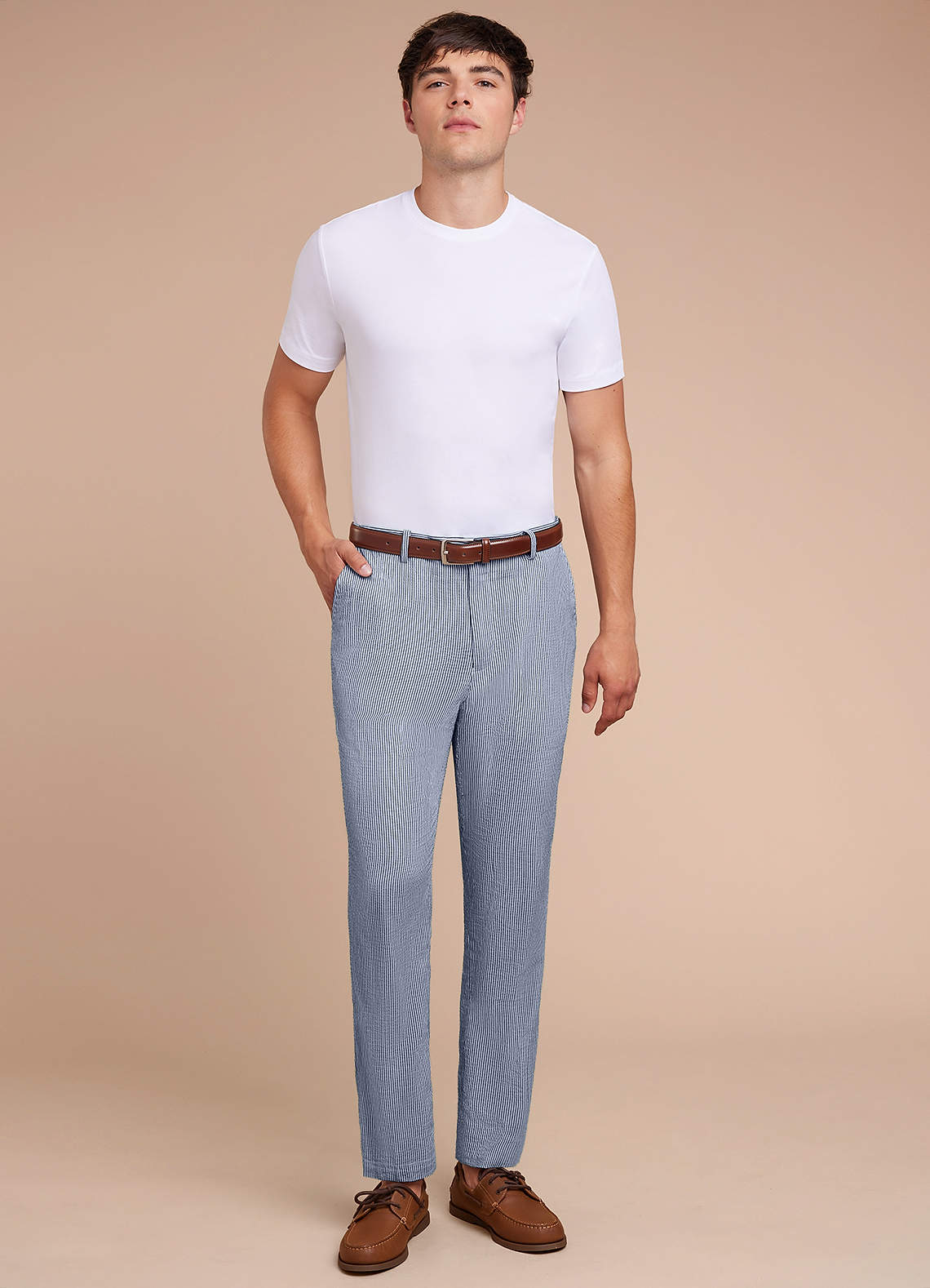 front Gavin Azul Pantalones de vestir de seersucker a rayas