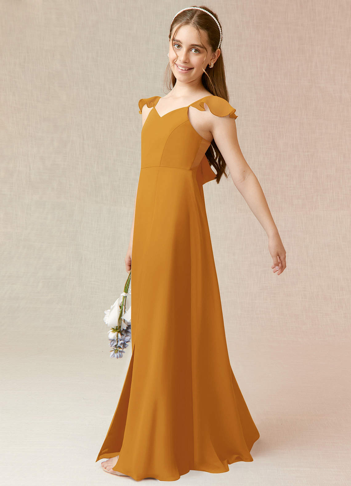 Azazie Everett A-Line Chiffon Floor-Length Junior Bridesmaid Dress image1