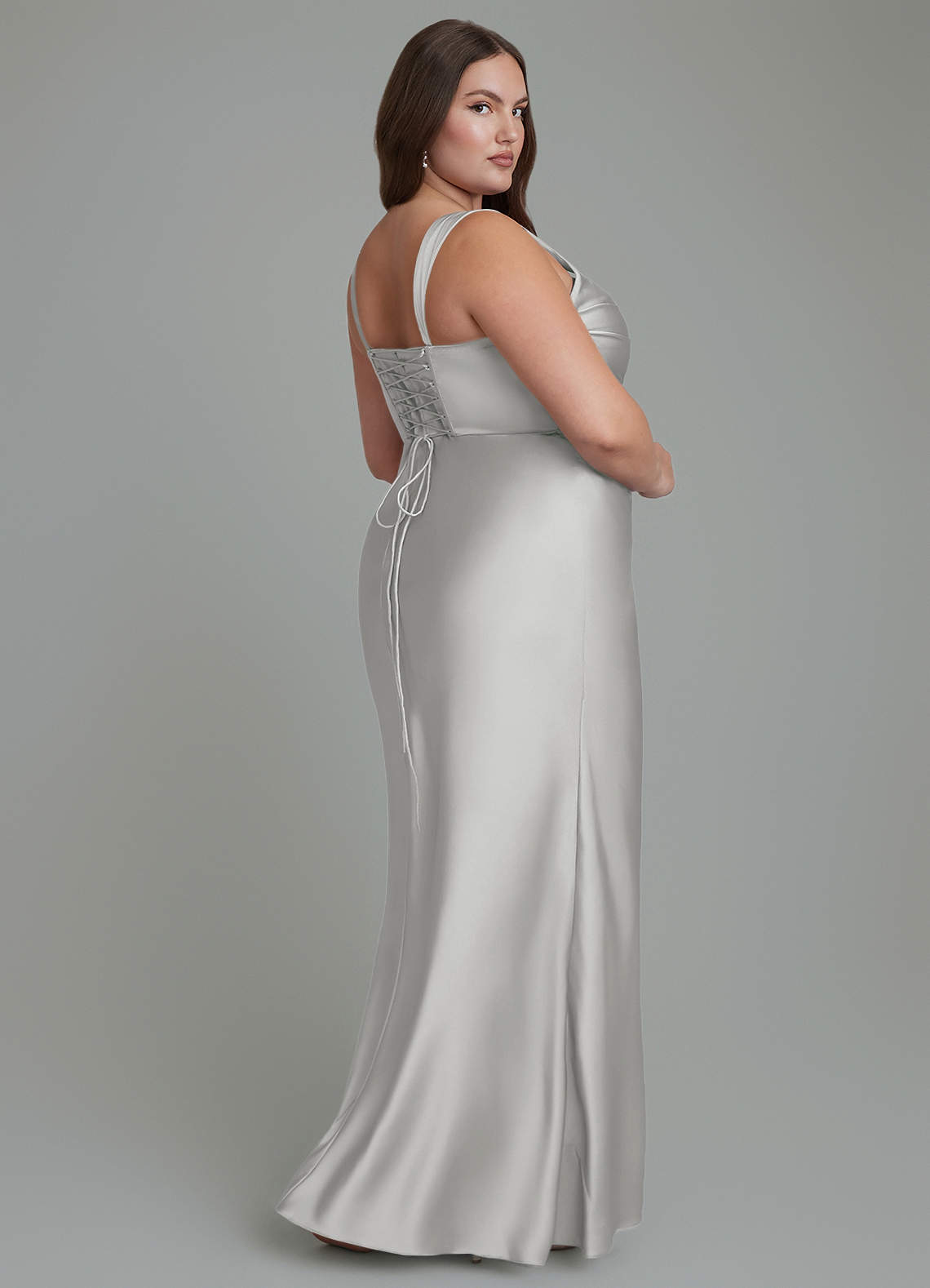 Azazie Agustina Bridesmaid Dresses Silver Mermaid Corset Stretch Satin Dress image7