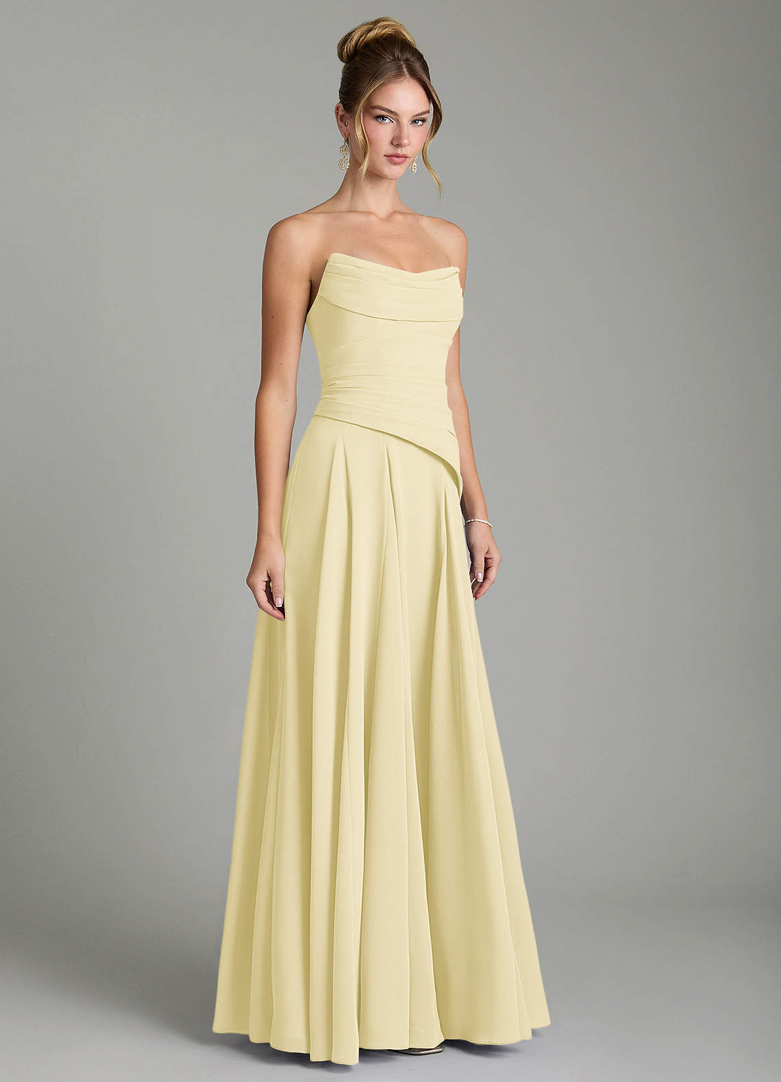 Azazie Gabriela Jurken voor bruidsmeisjes Jurk van Chiffon met A-Lijn Korset Citroensorbet image4