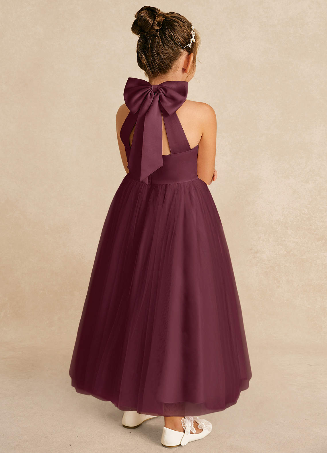 Azazie Bev Flower Girl Dresses Cabernet A-Line Convertible Tulle Dress image5