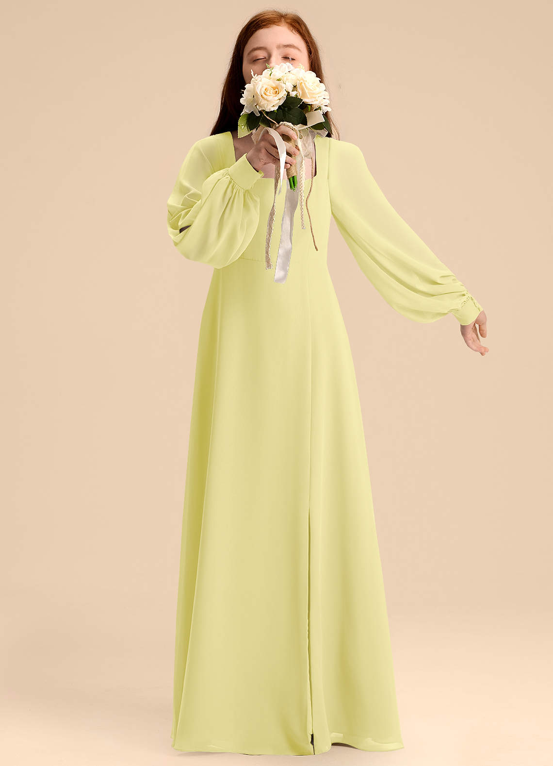 Azazie Bondi Junior Abito A-Line in Chiffon Blusa Sorbetto Al Limone image1