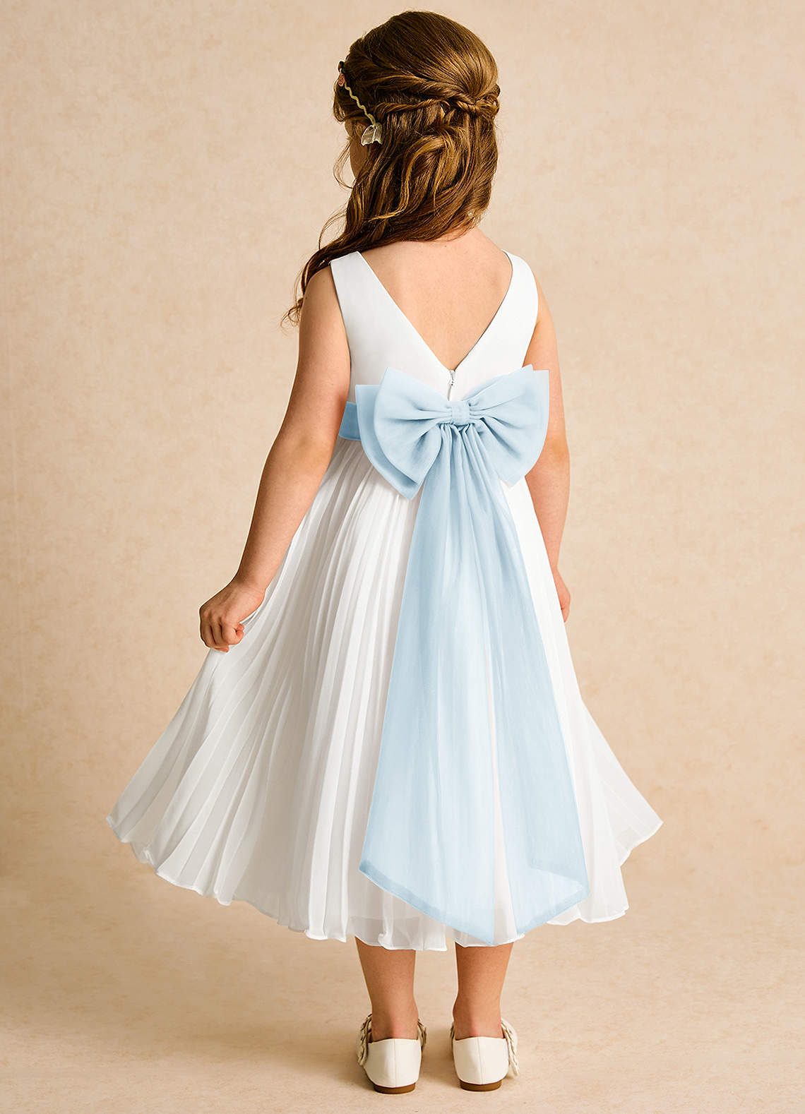 Azazie Margot Flower Girl Dresses Ivory Sky Blue A-Line Pleated Chiffon Dress image4