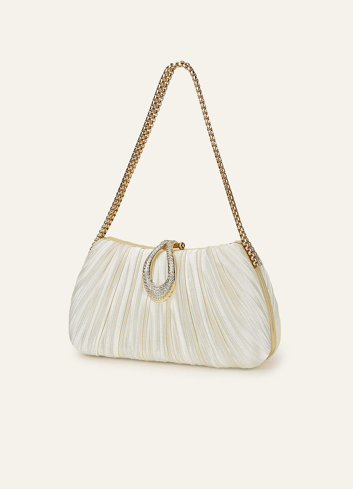 front Matching Color Crystal Buckle Pleated Satin Clutch Bag