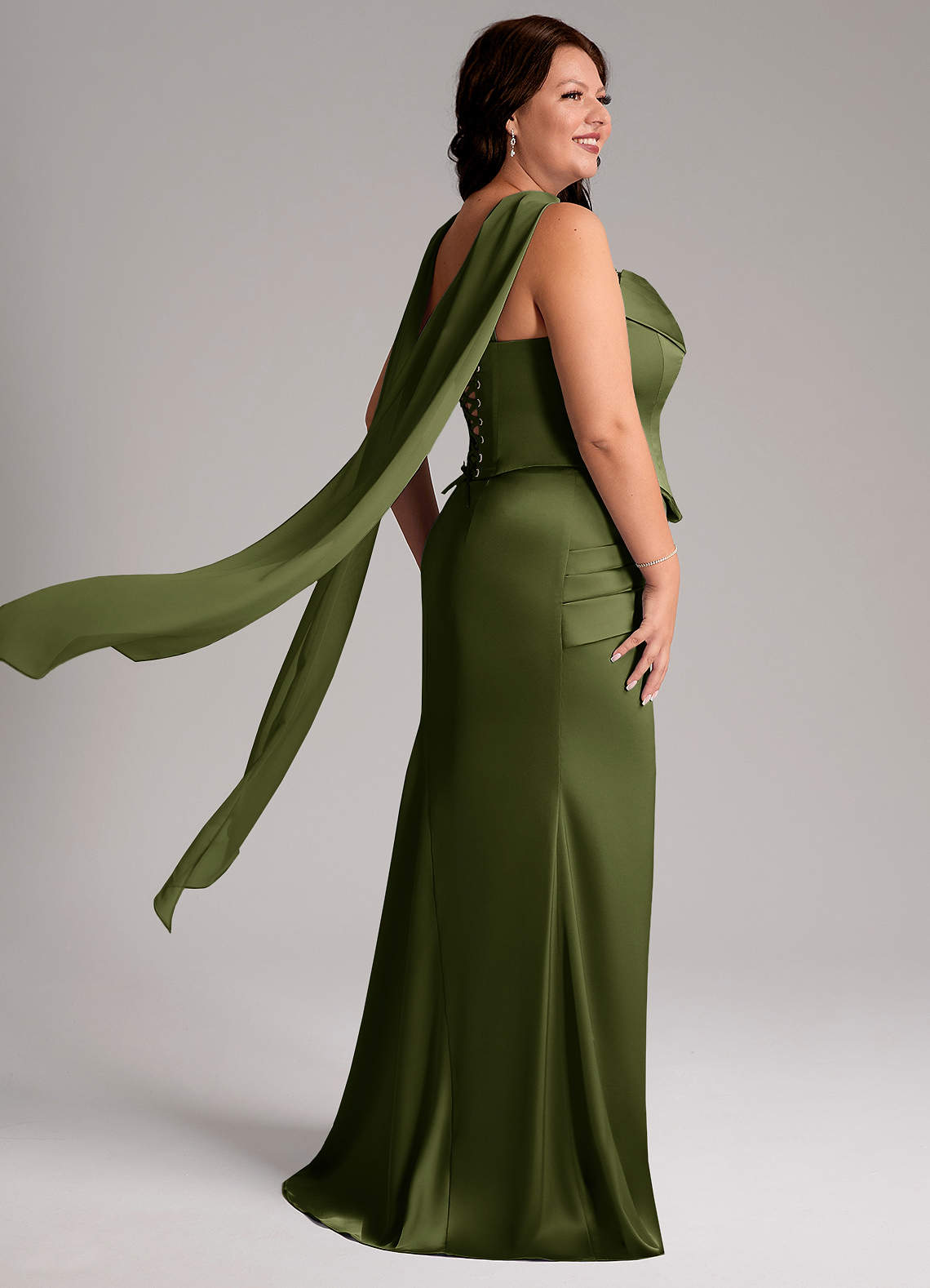 Azazie Sorrel Bridesmaid Dresses Olive Mermaid Strapless Stretch Satin Convertible Dress image7