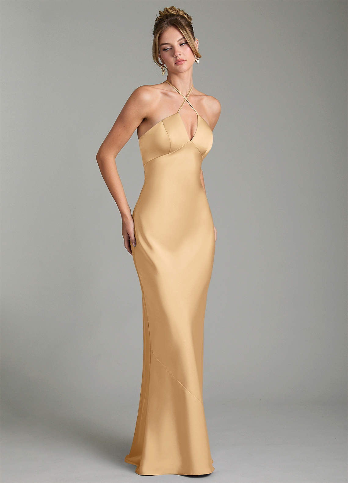 Azazie Camille Gold Stretch Satin Bridesmaid Dresses