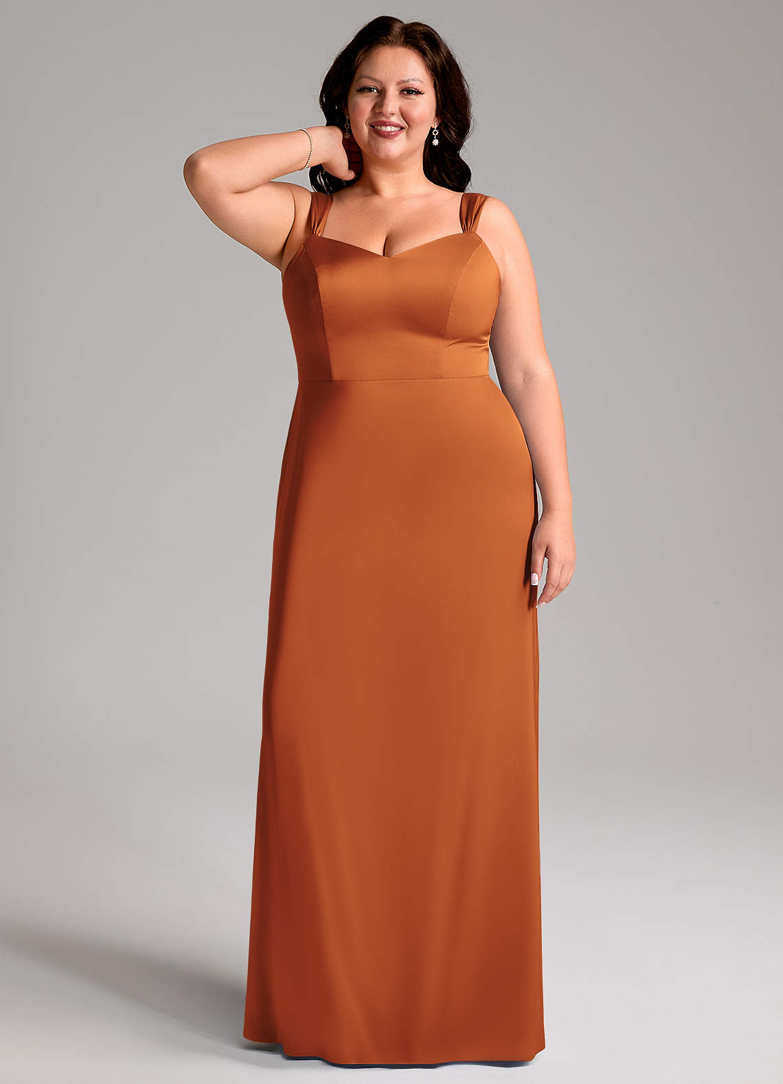brown bridesmaid dresses plus size Ever-Pretty Elegant Plus Size Hollow Out Empire Waist Chiffon Round Neck Dress
