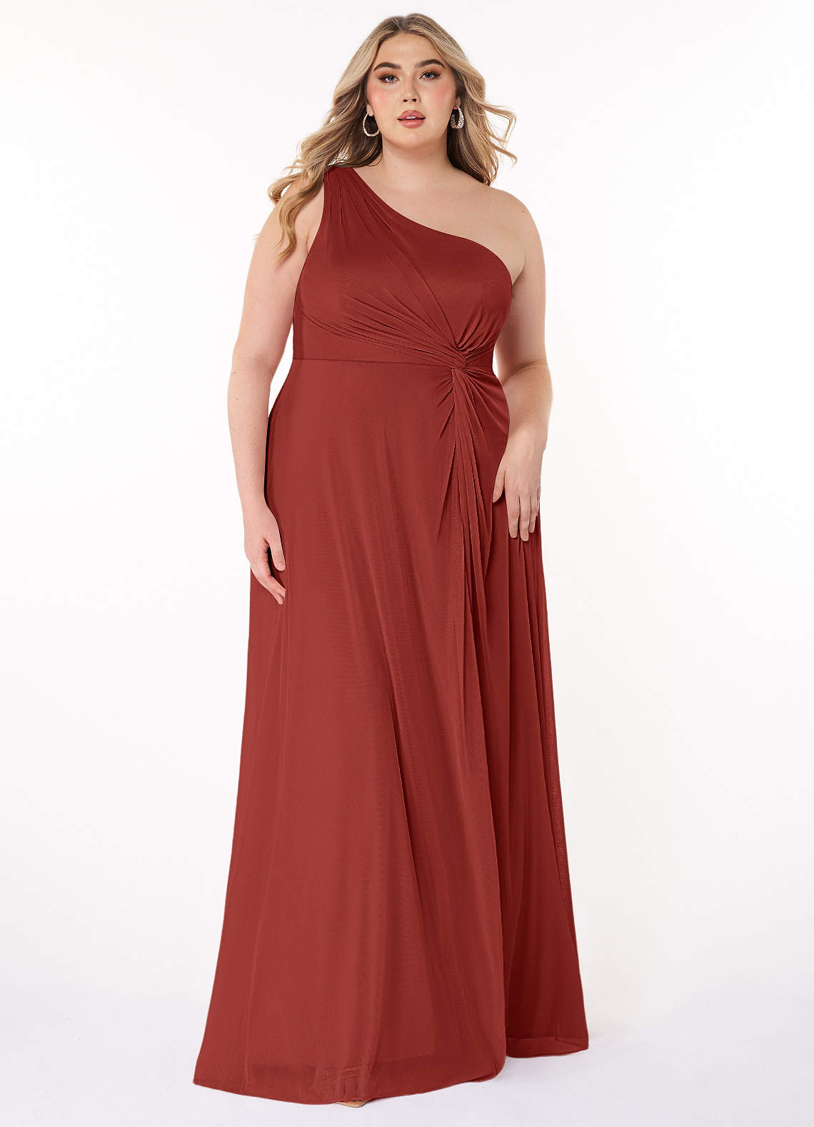 Azazie Brooke Robes de demoiselle d'honneur Robe Trapèze en Maille Une épaule Terracotta image5