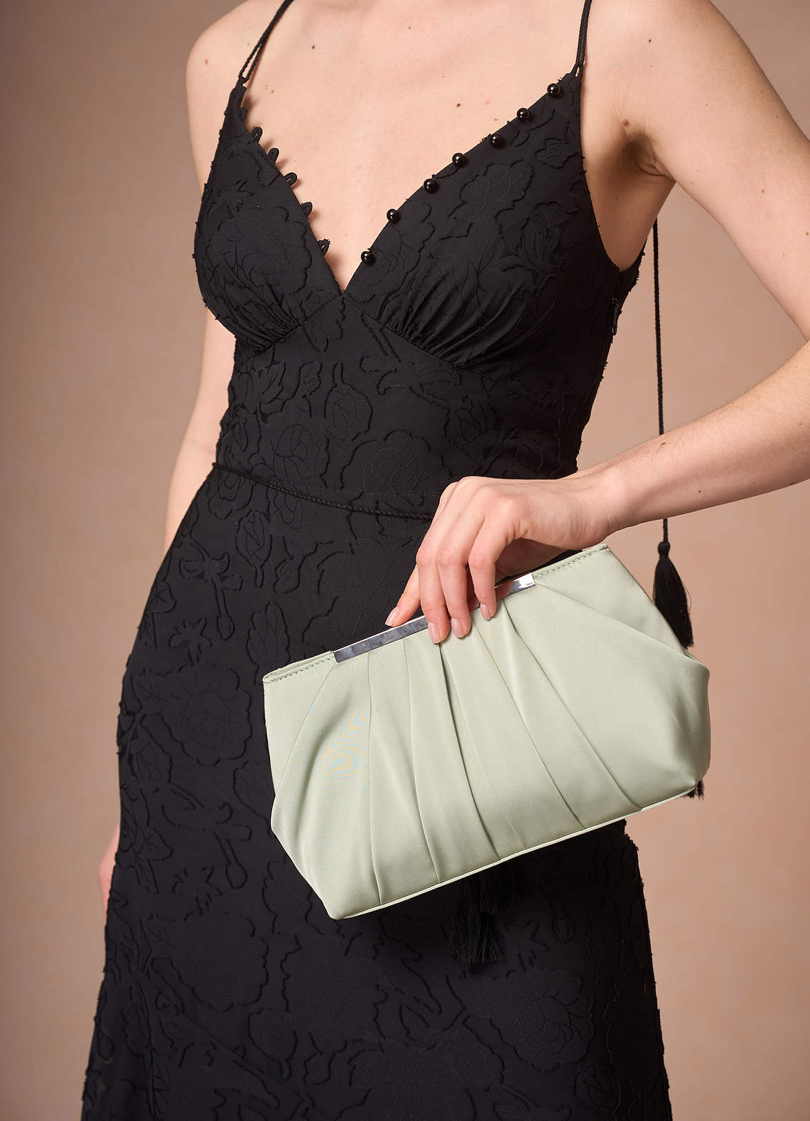 front Stretch Satin Pleated Clutch