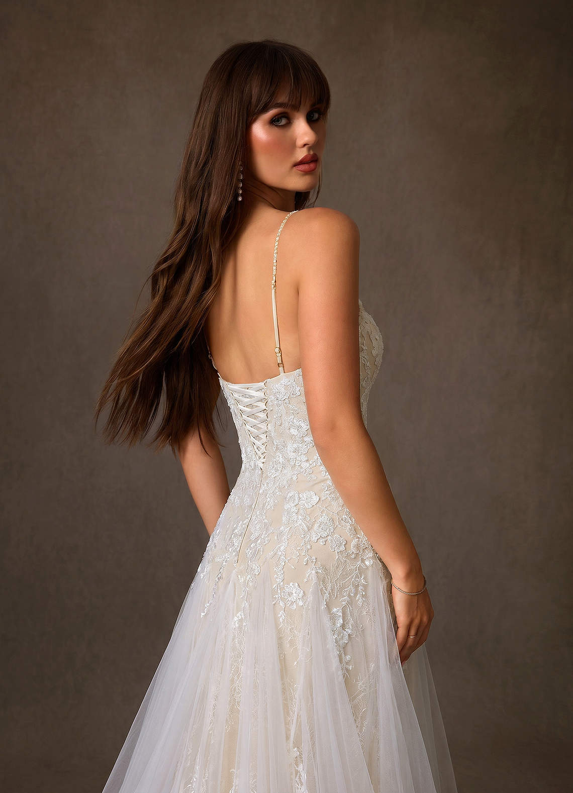 Azazie Lumina Wedding Dresses Diamond White Champagne A-Line Sweetheart Neckline Lace Dress image5
