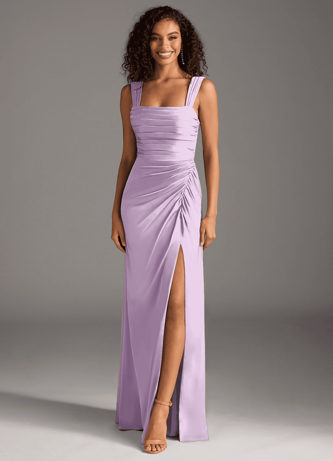 Azazie Jesaphine Bridesmaid Dresses Frosted Lilac Sheath Bow Stretch Satin Dress image1