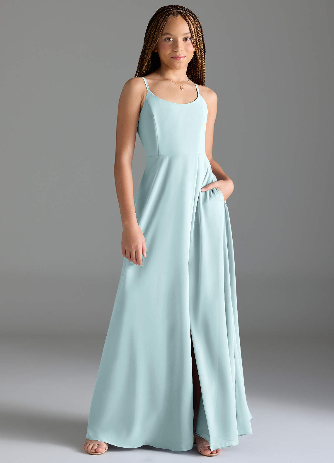 Azazie Moira Junior Mist A-Line with Pockets Chiffon Dress image1