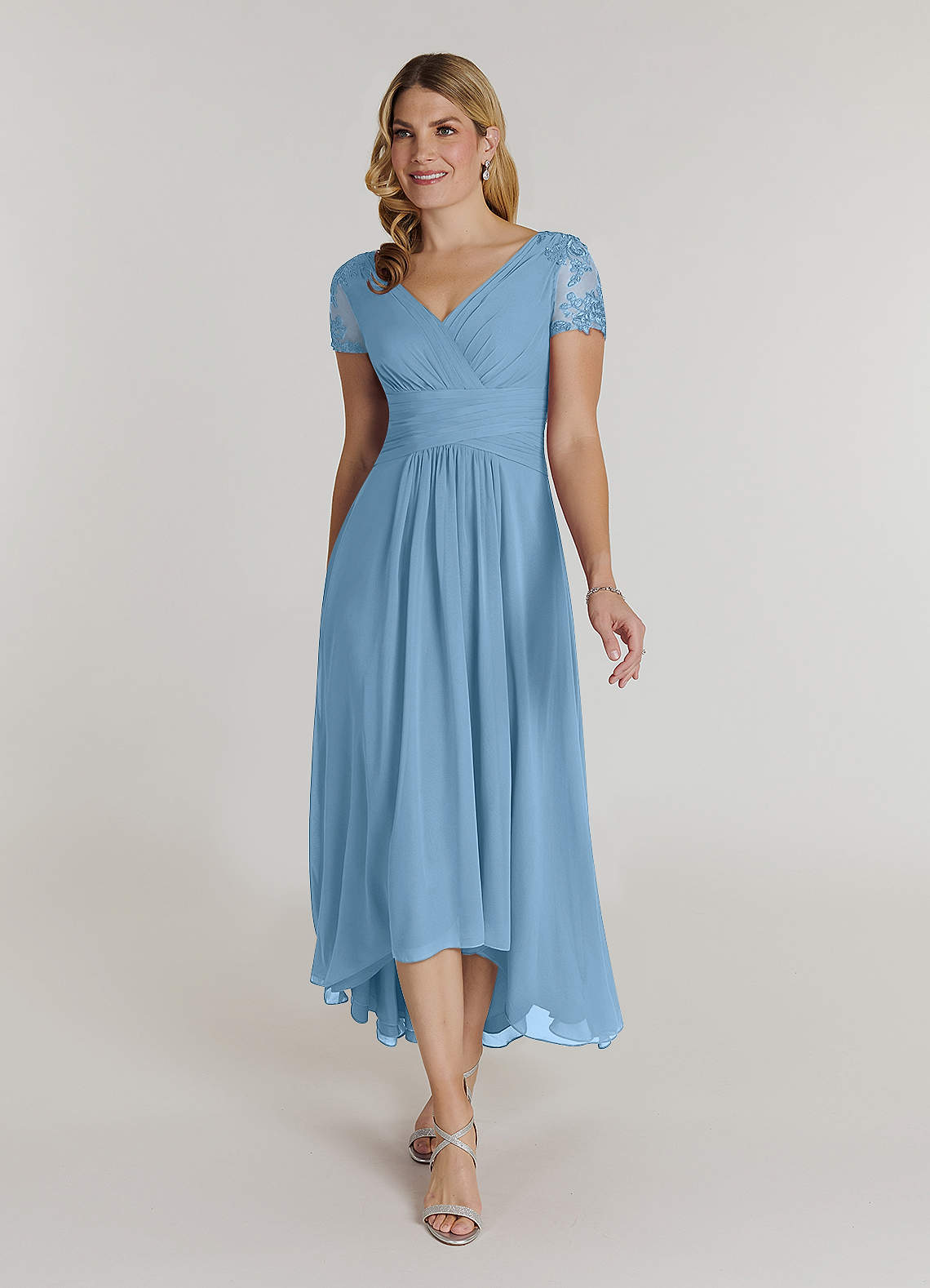 Azazie Thais Kleider für die Brautmutter A-Linie Spitze Chiffon Kleid Stahlblau image1
