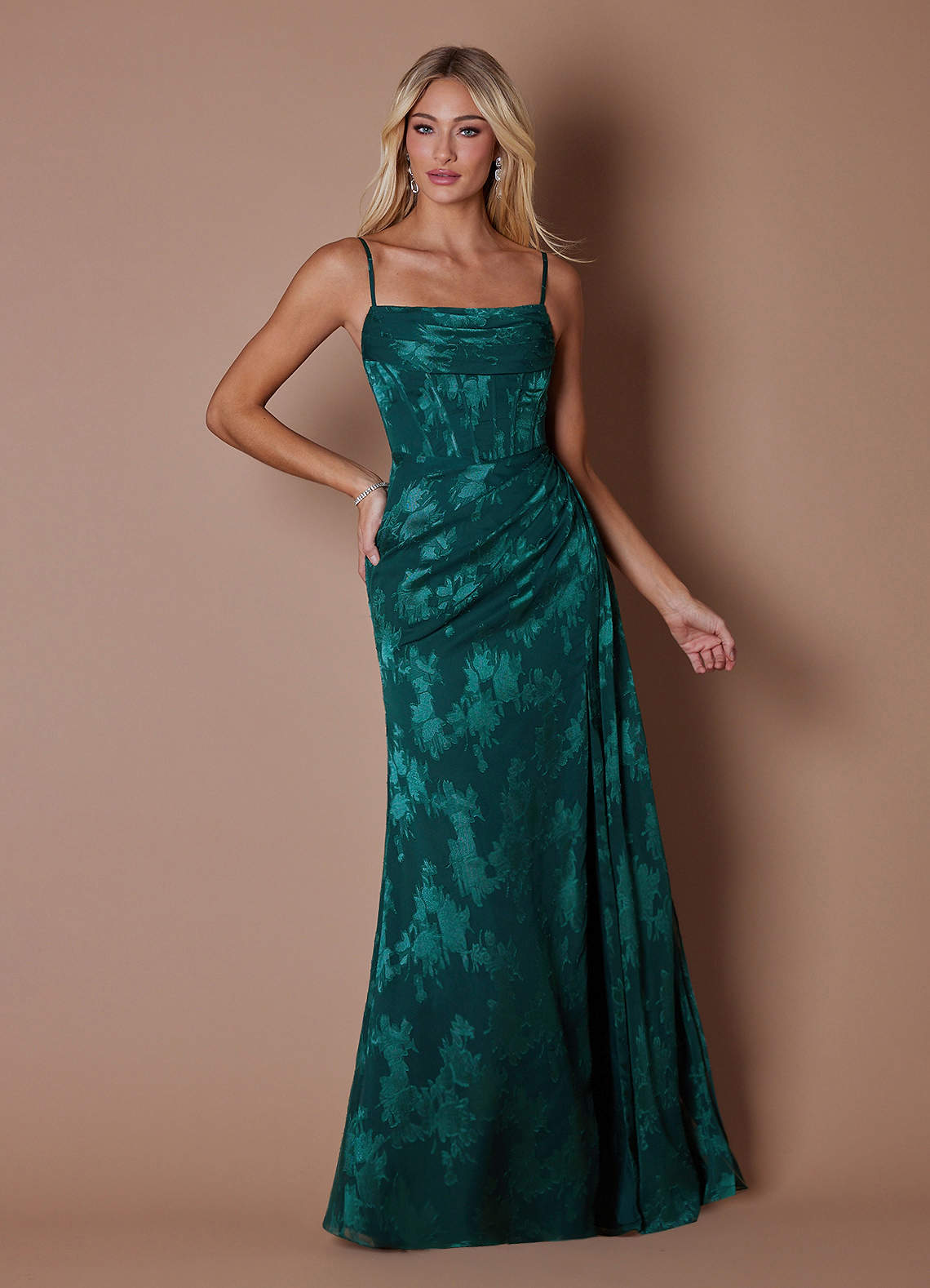 chinese dress ladies Léa Grey Rhinestone Embellished Pleated Maxi Dress, S / Grey