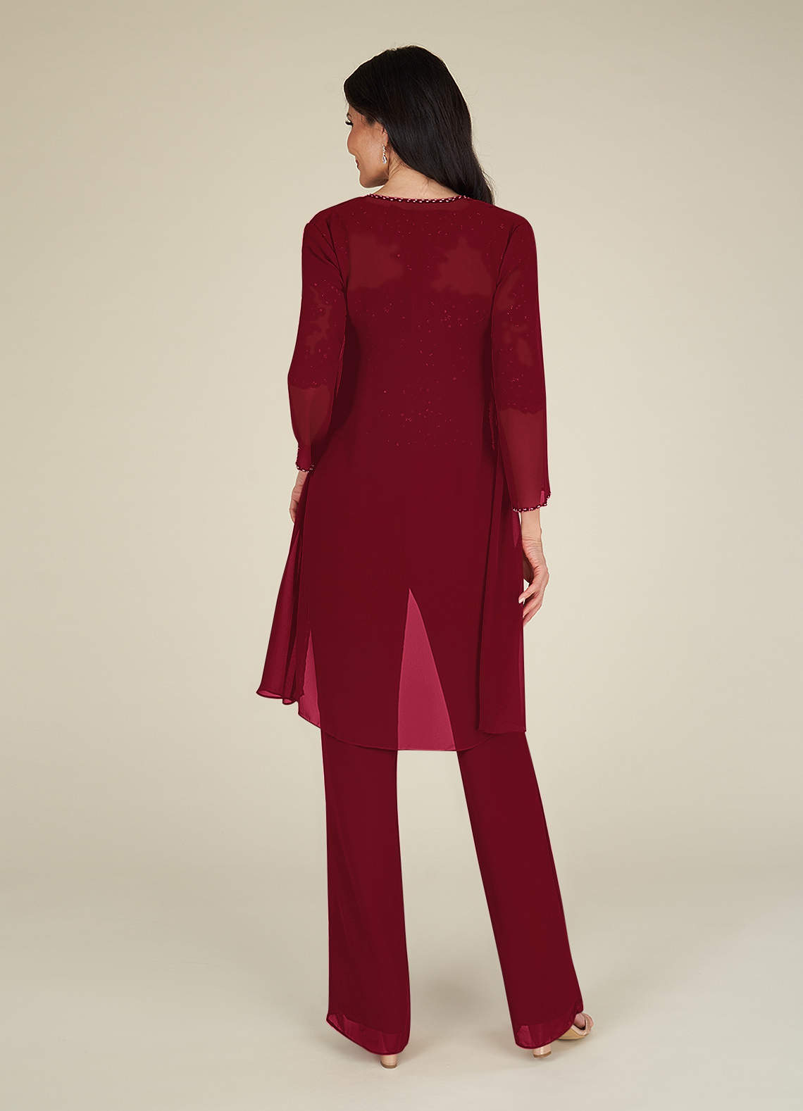 Azazie Florida Abiti per la Madre della Sposa Abito Tuta Pantaloni in Chiffon Lustrini Borgogna image3