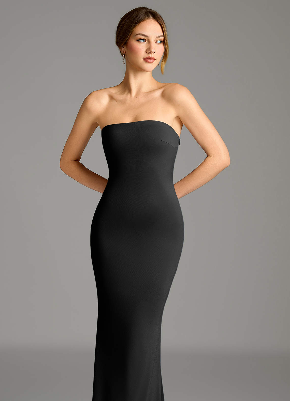 strapless black jersey dress Black Strapless Corset A-Line Jersey Gown