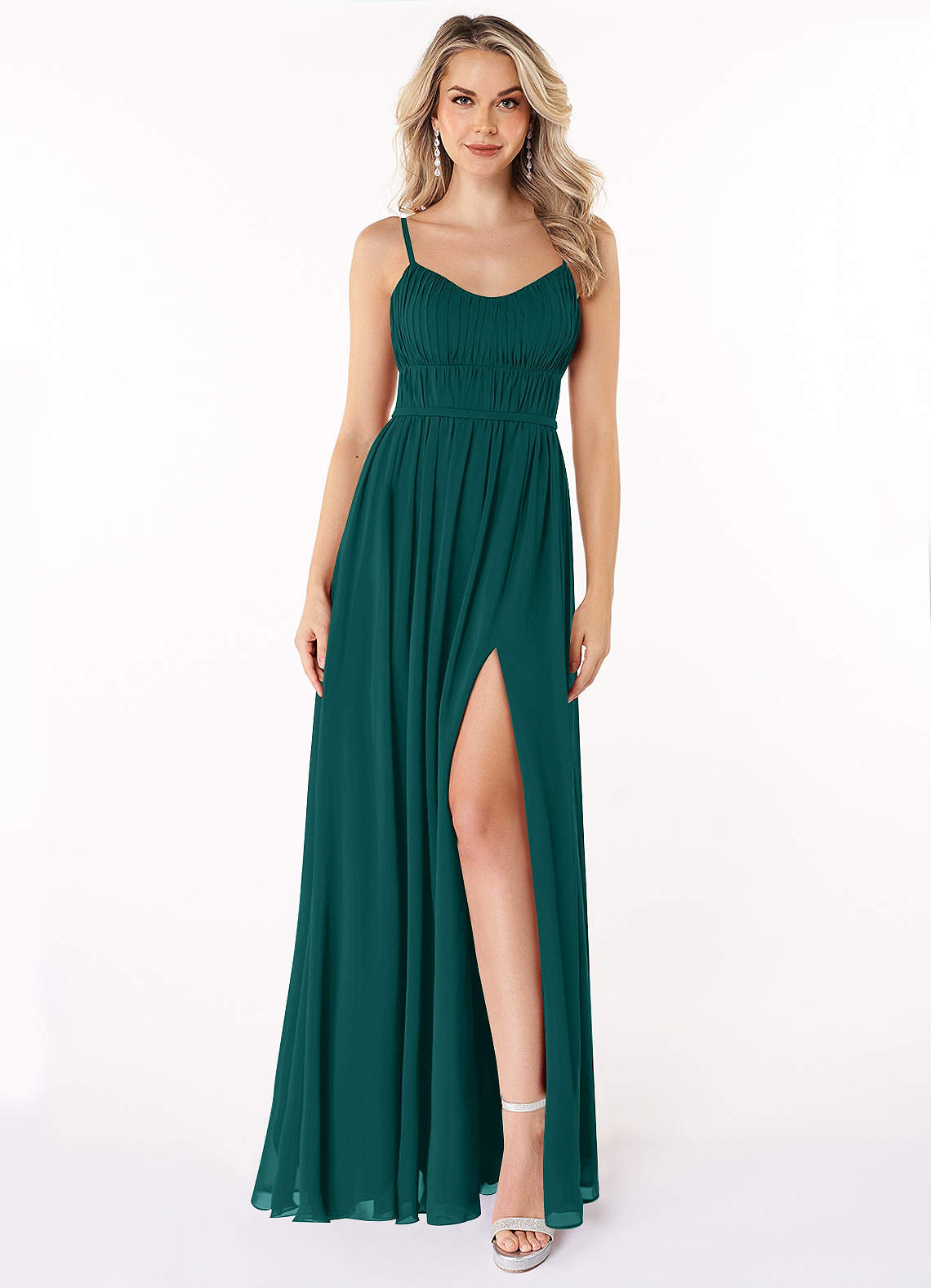 Azazie Yanelie Bridesmaid Dresses Peacock A-Line Scoop Pleated Chiffon Dress image1