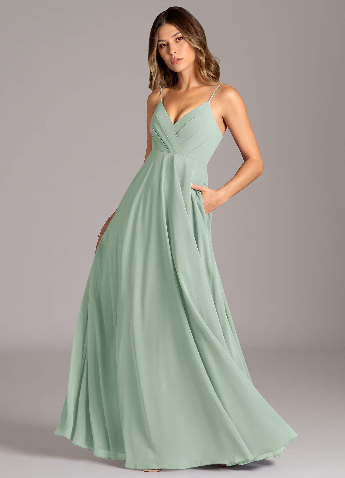 Azazie Amani Bridesmaid Dresses Agave A-Line Pleated Chiffon Dress image1