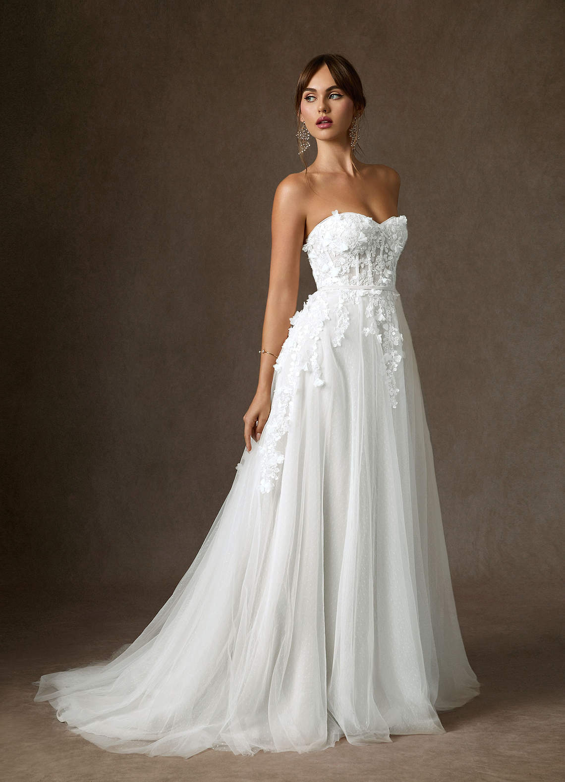 Azazie Wynery Wedding Dresses Diamond White Ball-Gown Off the Shoulder Lace Dress image6