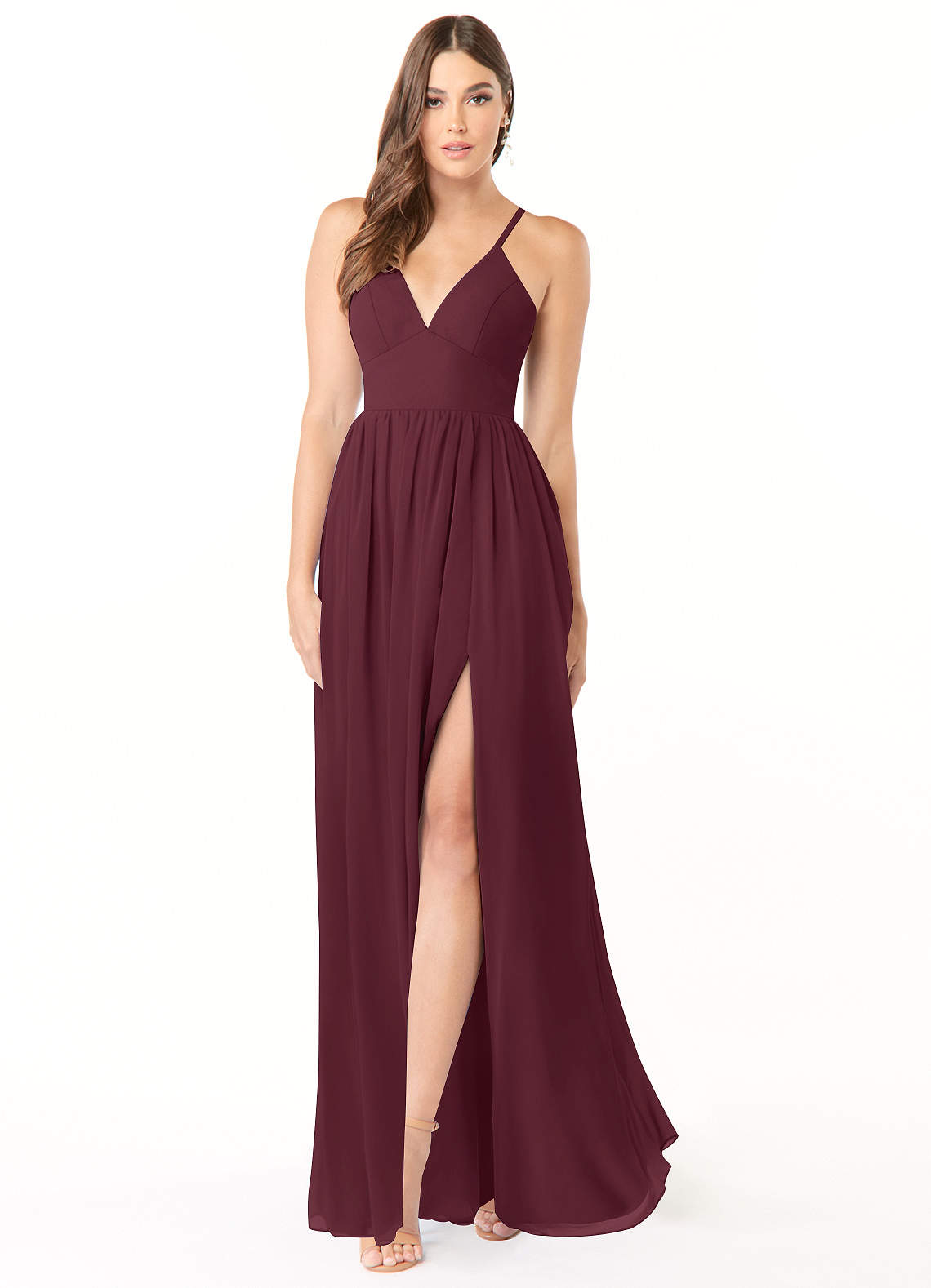 Azazie Aaida Bridesmaid Dresses Cabernet A-Line Corset Chiffon Dress image1