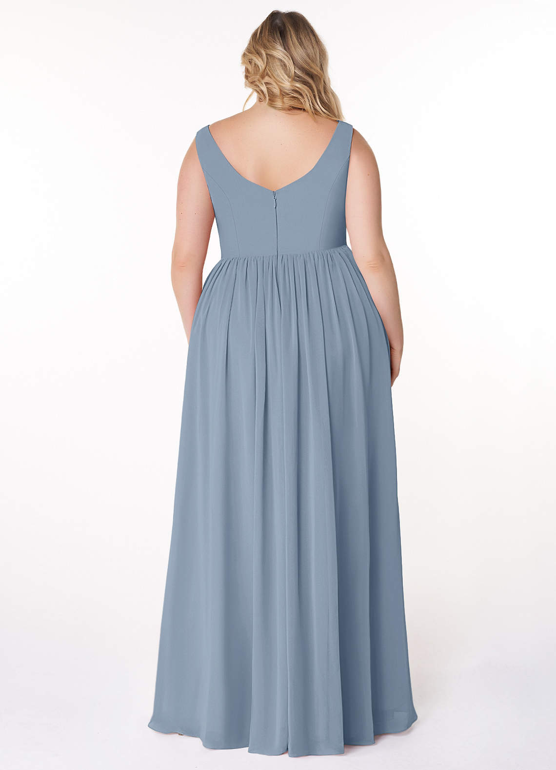 Azazie Keyla Bridesmaid Dresses Dusty Blue A-Line V-Neck Pleated Chiffon Dress image6