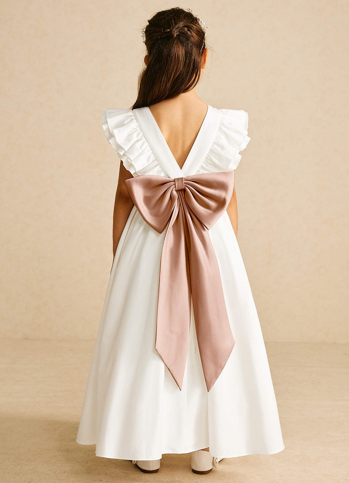 Azazie Aero Flower Girl Dresses Ivory Champagne Rose A-Line Pleated Cotton Dress image1