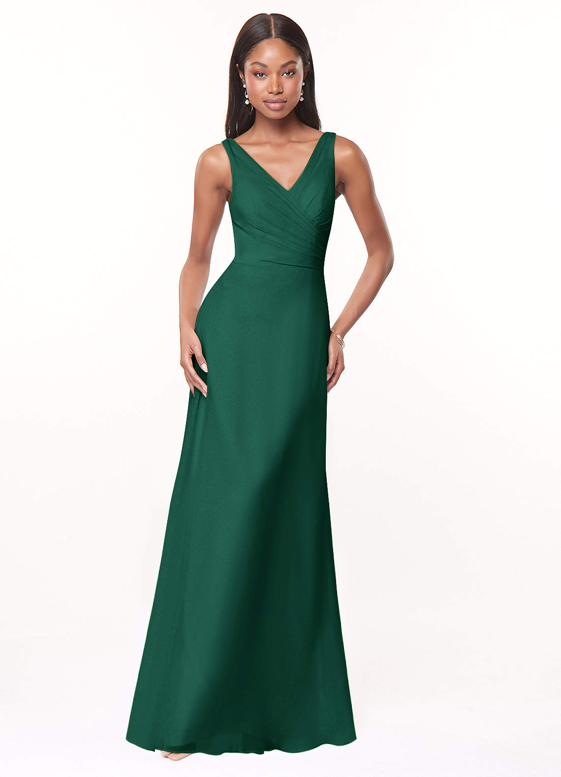 Azazie Nala Bridesmaid Dresses Emerald A-Line Pleated Chiffon Dress image1