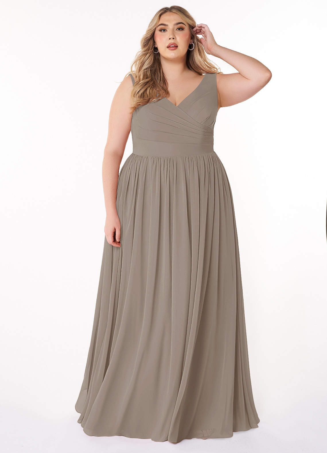 Azazie Keyla Bridesmaid Dresses Taupe A-Line V-Neck Pleated Chiffon Dress image1