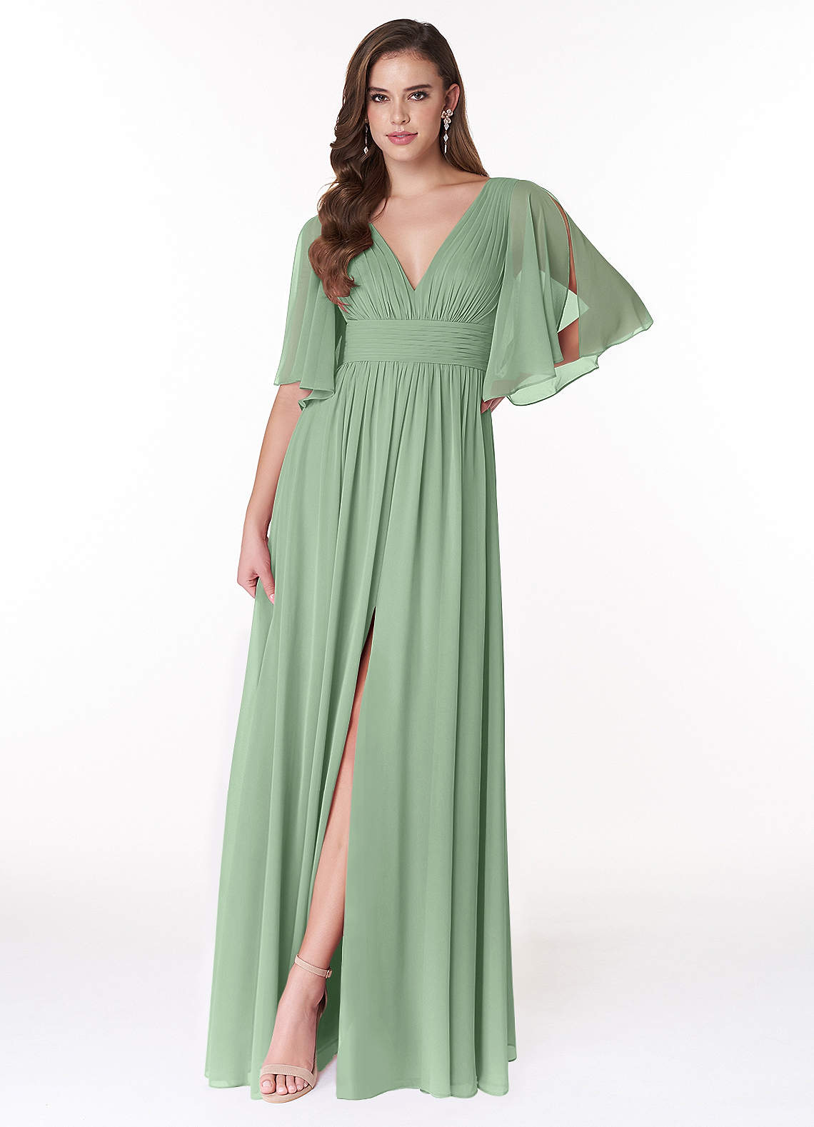 Azazie Temeka Bridesmaid Dresses Matcha A-Line Ruched Chiffon Dress image1